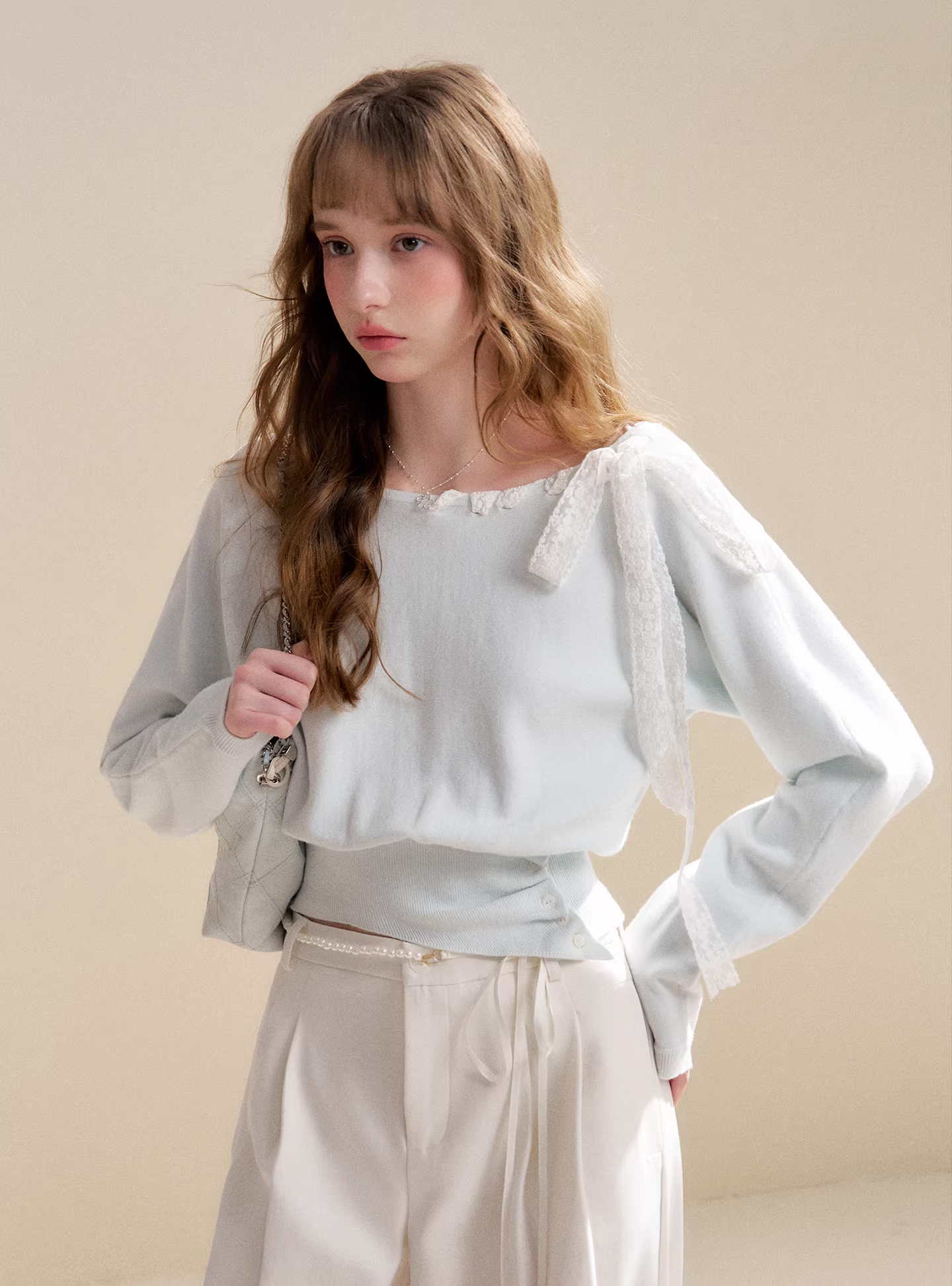 Kroche KP2075 Lace ribbon knitted top