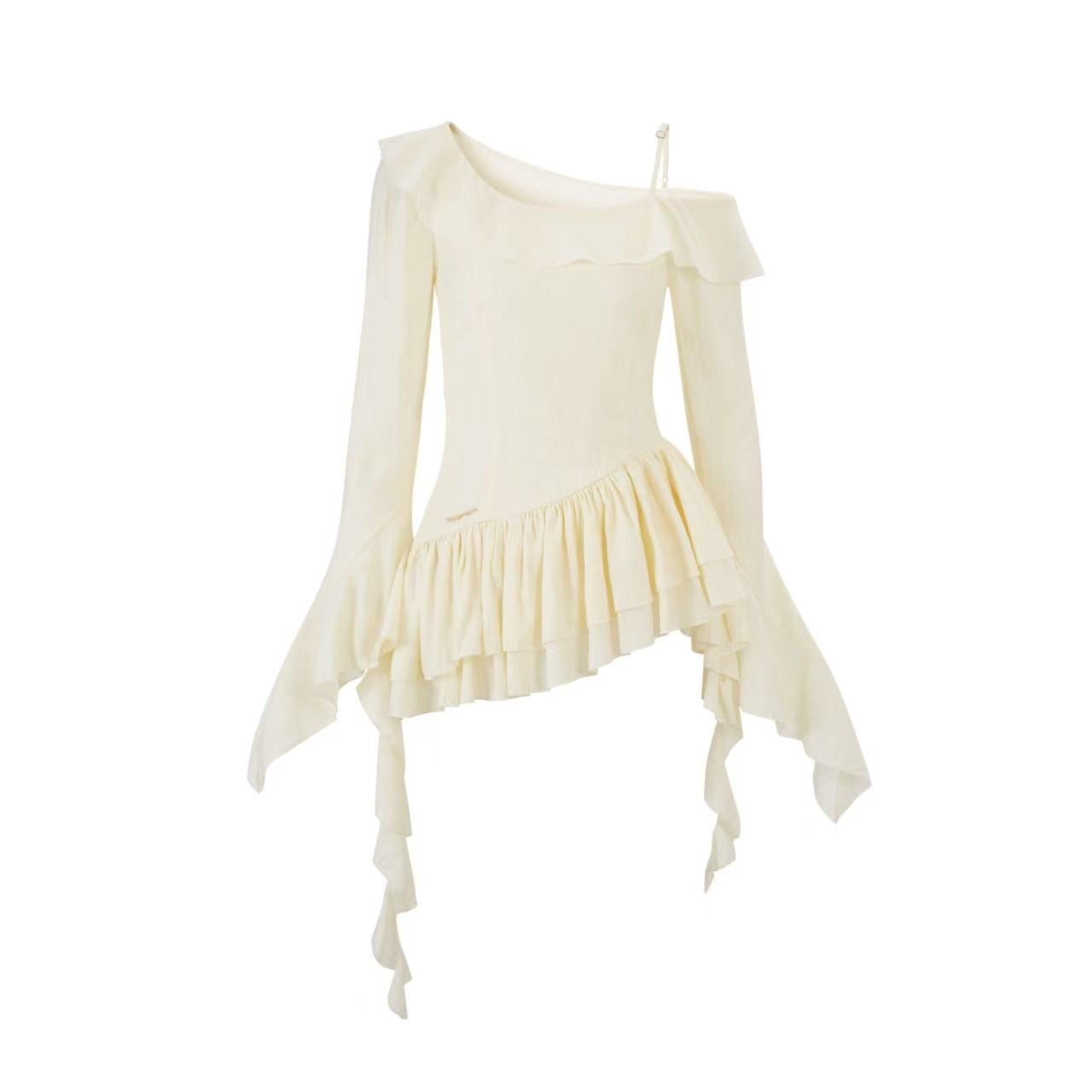 Lafreedom LAF350301 Chiffon sloping shoulder top (2color)