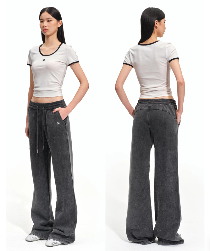 NAWS NAW-K011826 Gray Rhinestone Straight-Leg Pants