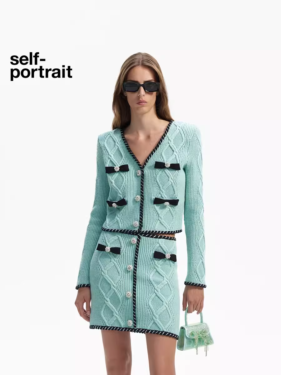 Self-Portrait Sale MINT GREEN KNIT CARDIGAN