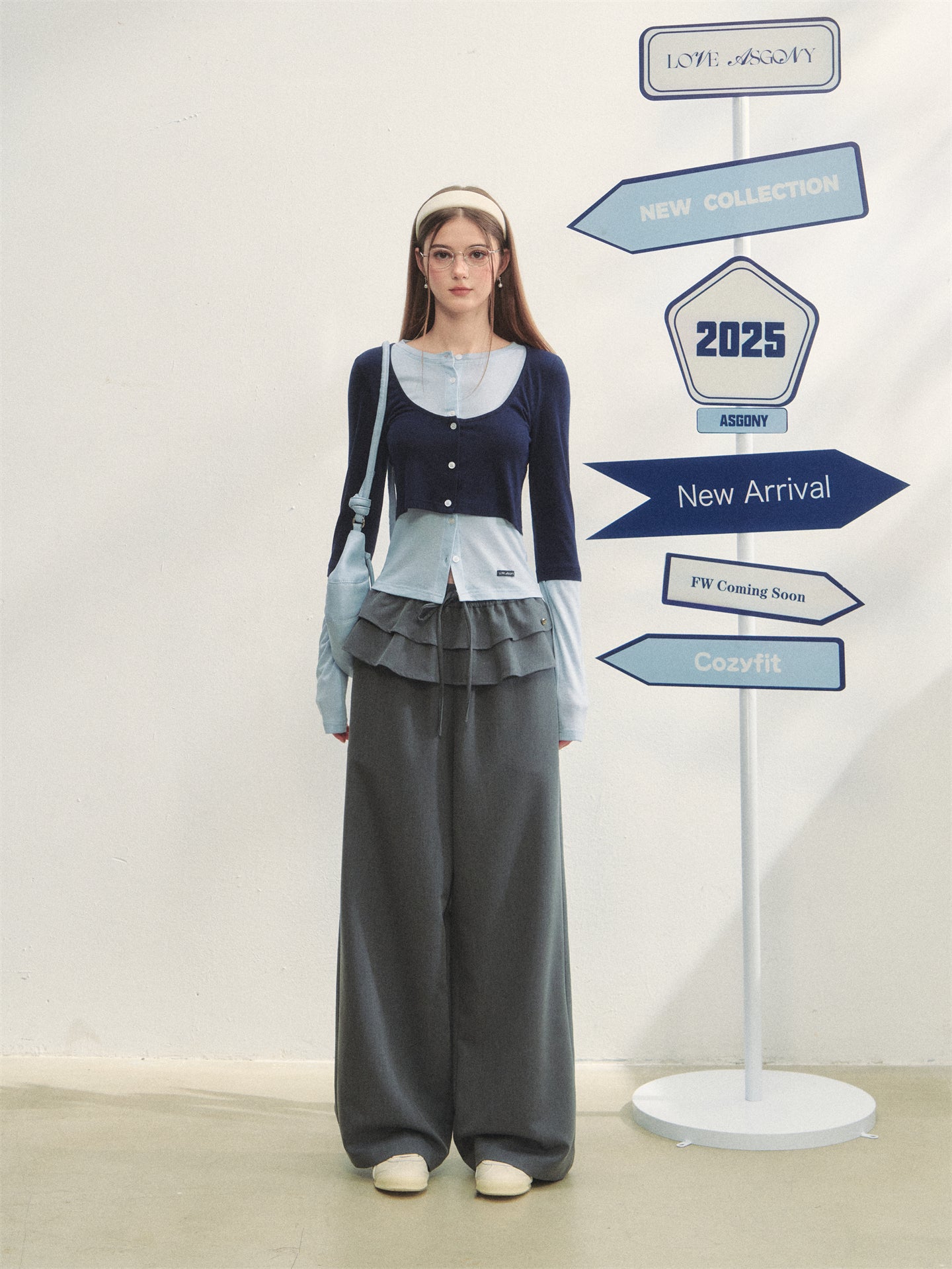AsGony ASG25289 Fake two piece contrasting long sleeved tops