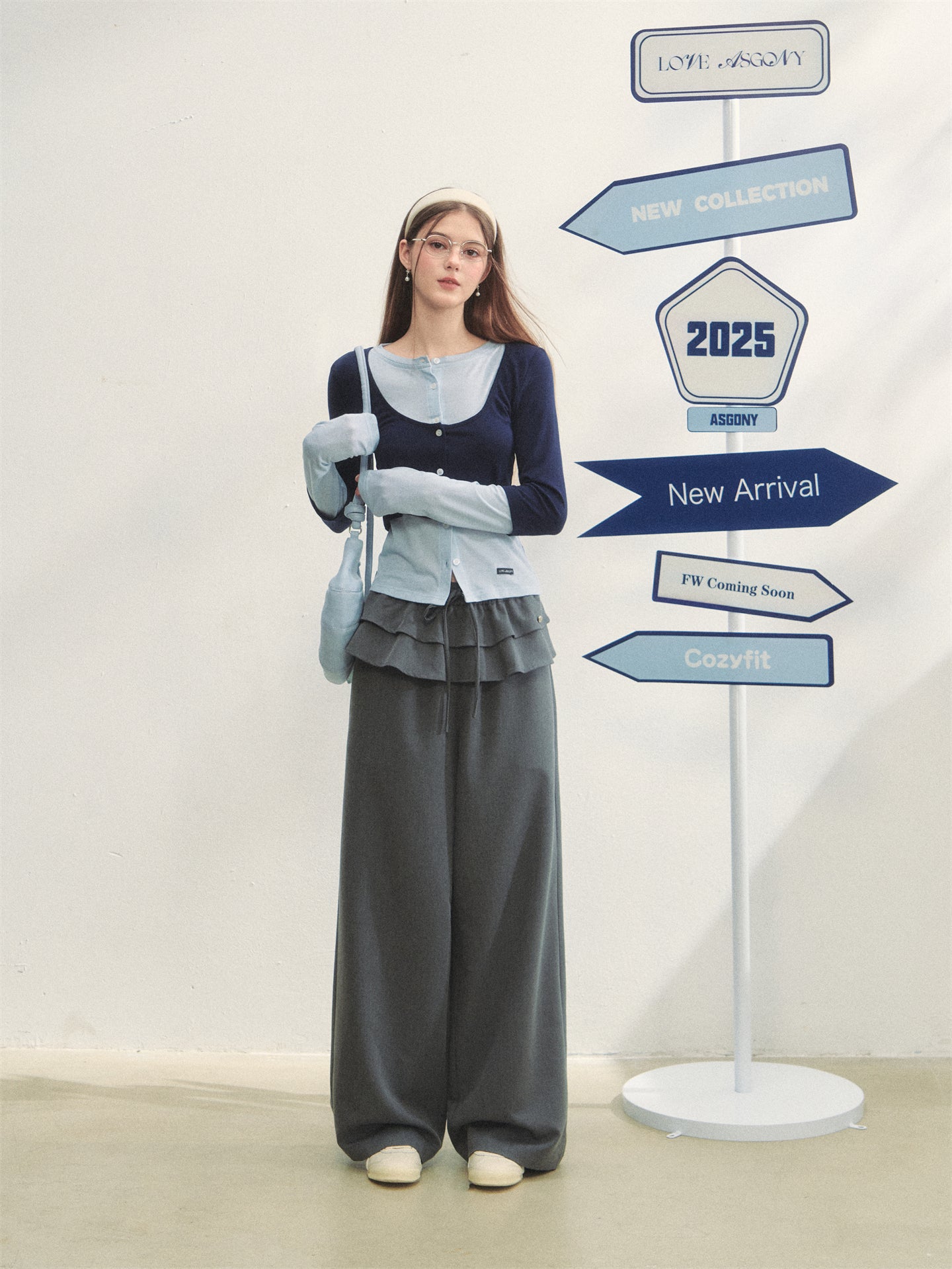 AsGony ASG25289 Fake two piece contrasting long sleeved tops