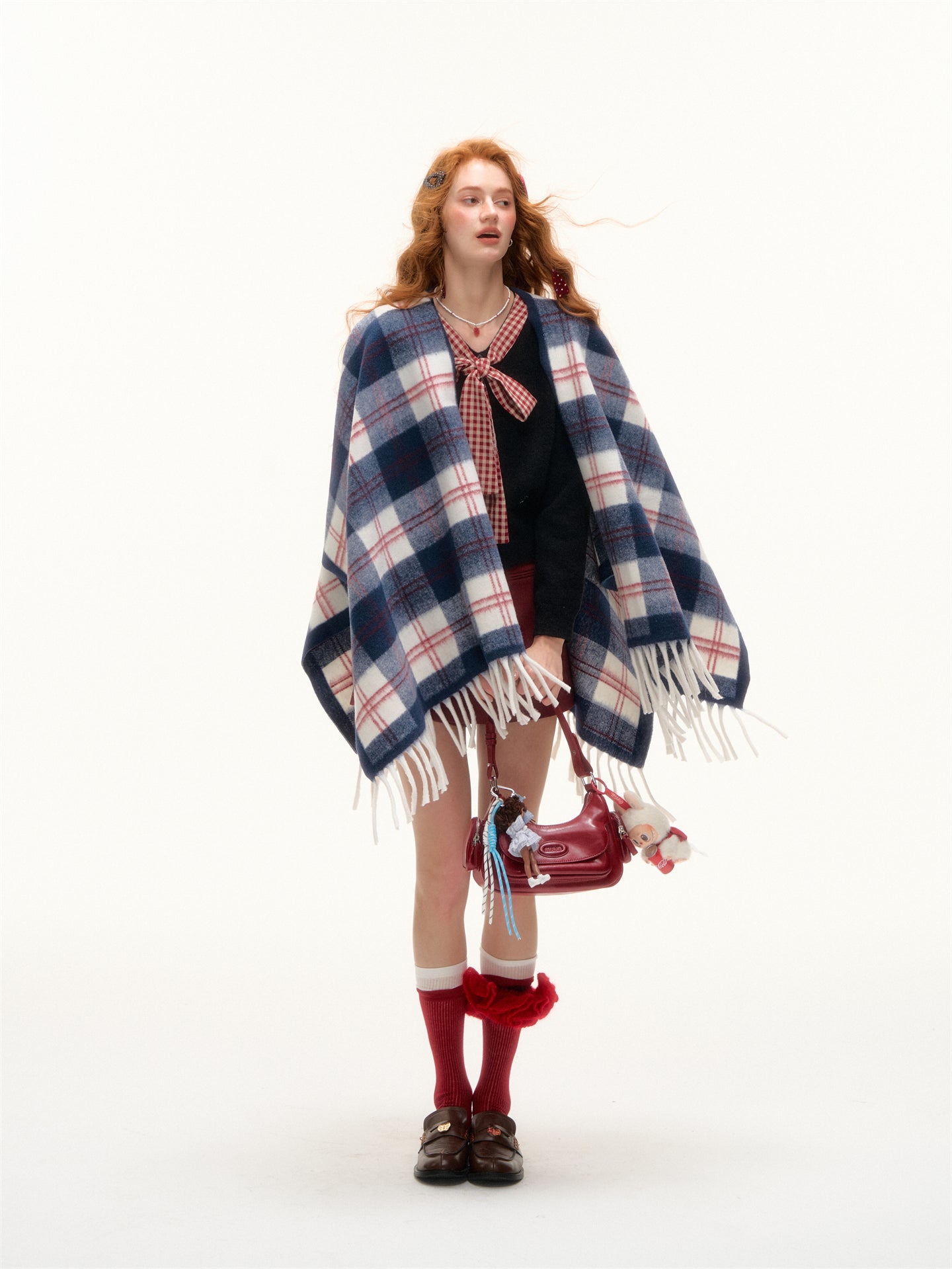 AsGony ASG24650 Checkered tassel casual shawl