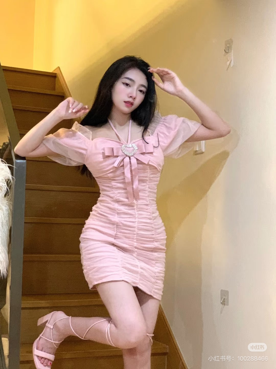First Date SALE Pink bow puffy sleeve dress-IN STOCK