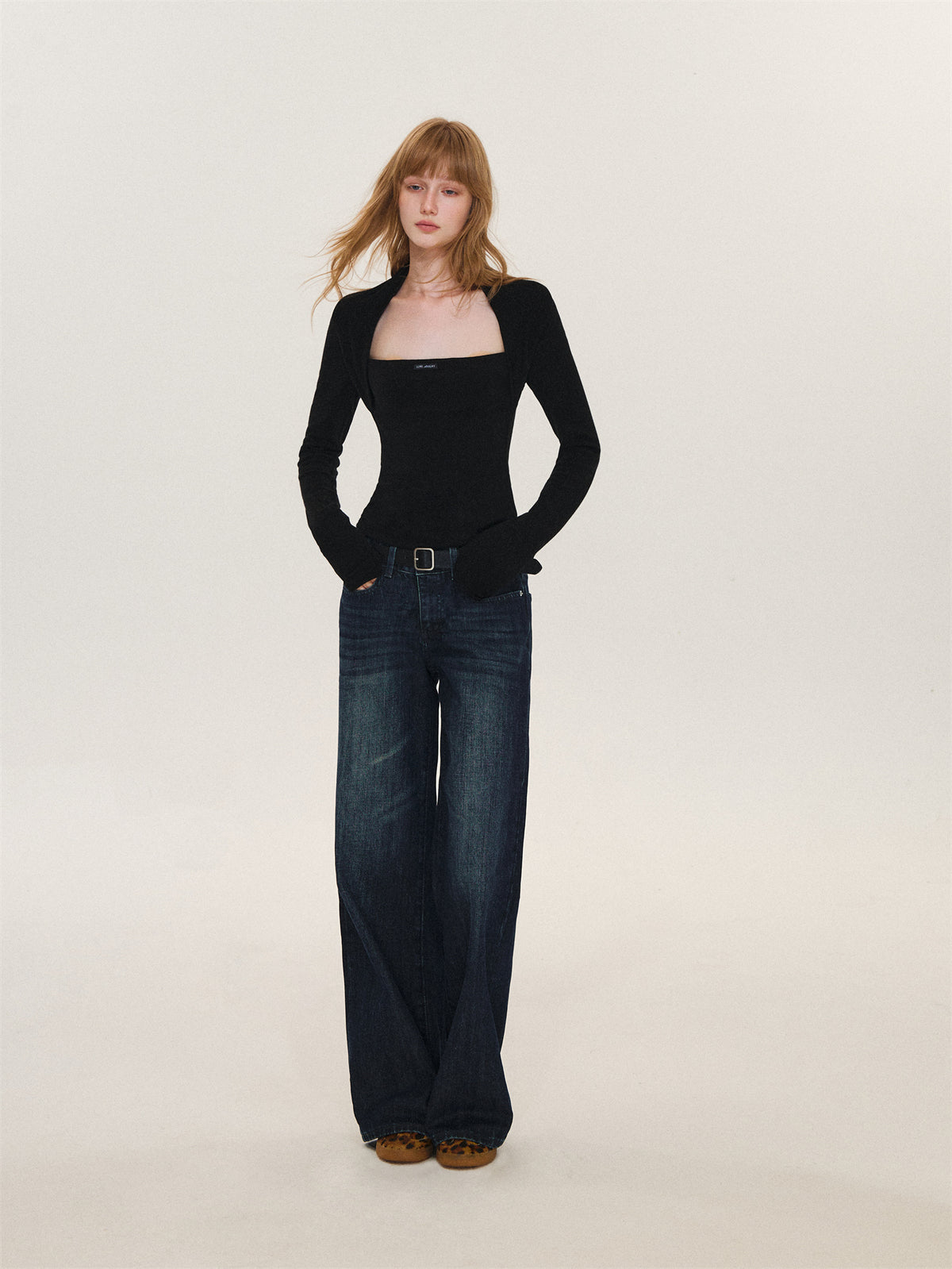 Asgony ASG26612 Faux-Layered Long-Sleeve Top