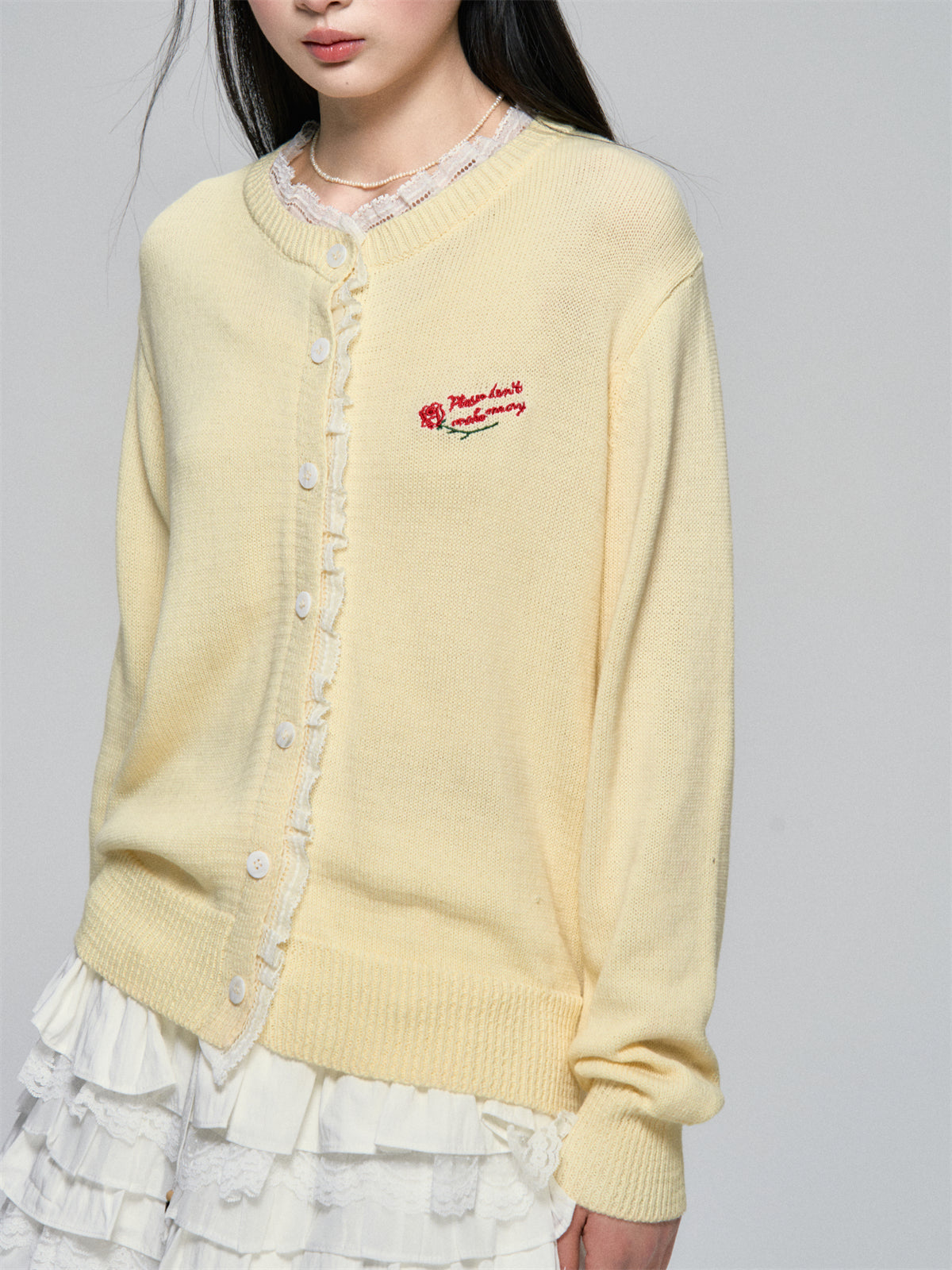 AsGony ASG25079 Rose embroidery lace knit cardigan