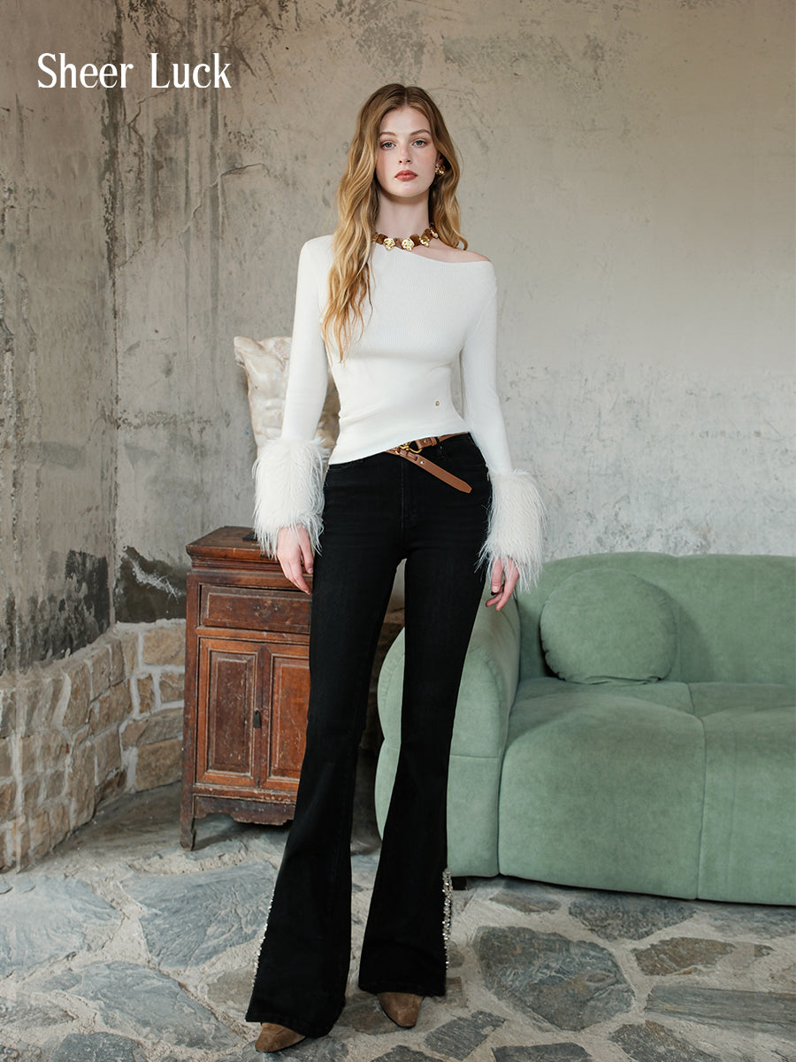 SHEERLUCK SLZZ25507 Off shoulder knitted base top