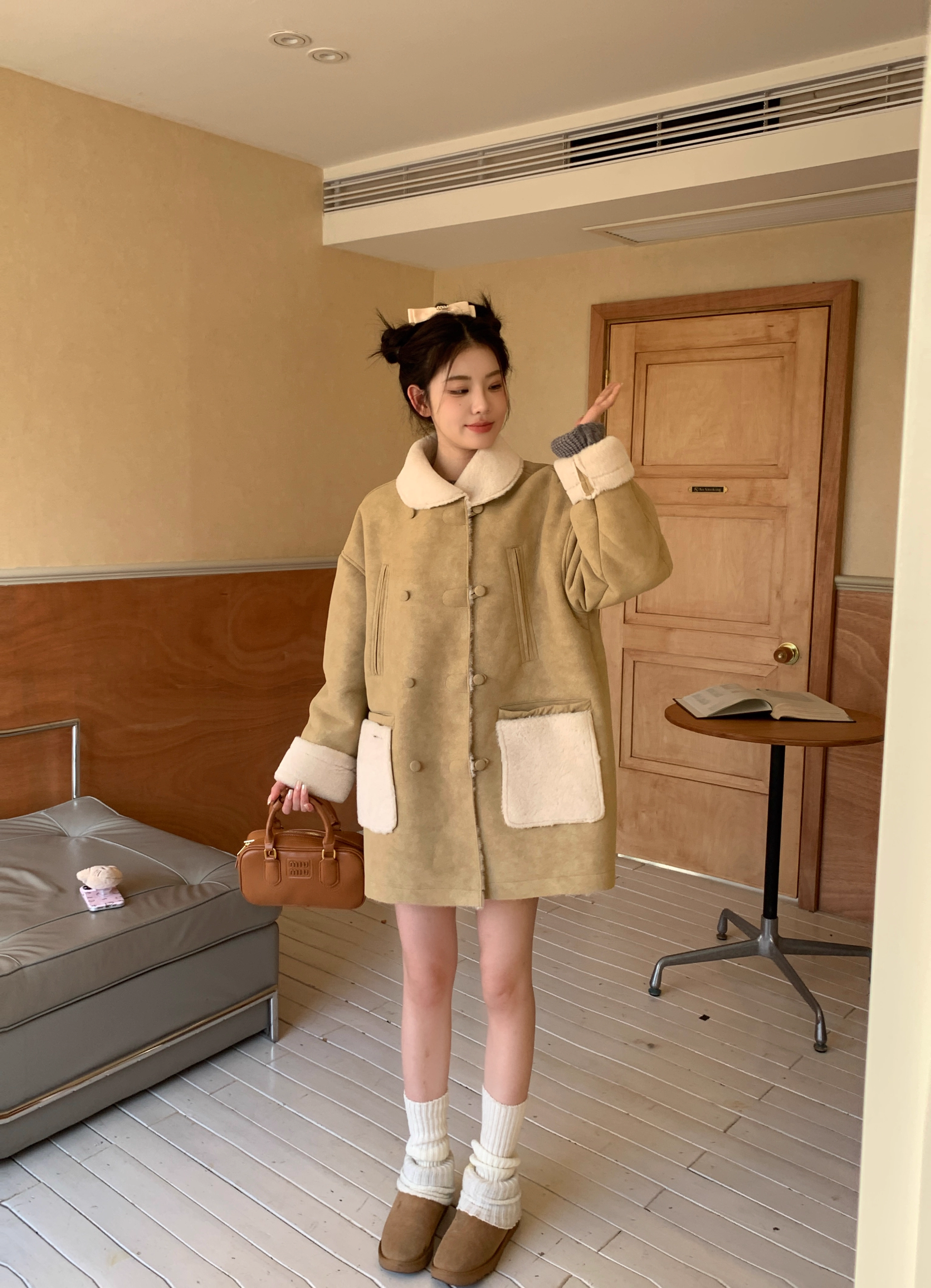 Momonana Light Brown Loose Lapel Coat
