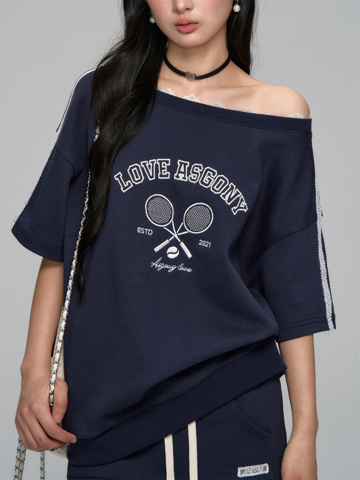 AsGony ASG25110&ASG25111 Embroidered patchwork lace T-shirt + skirt set (seperate)