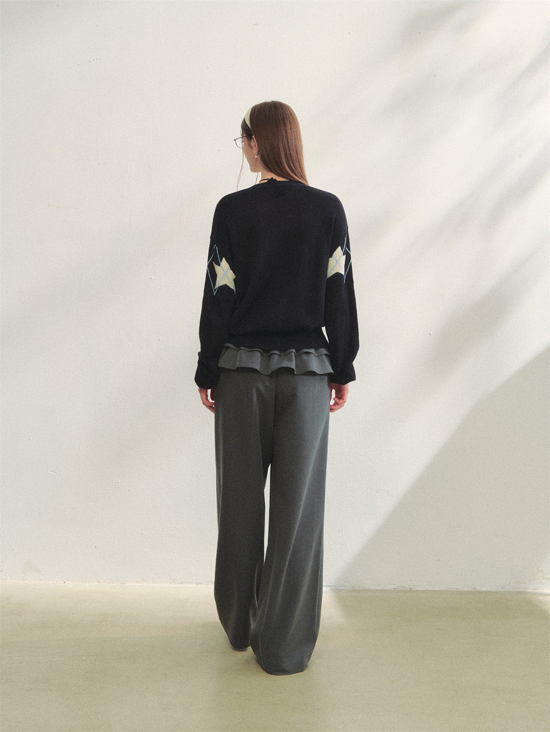 AsGony ASG25292 Star diamond grid jacquard knitted cardigan