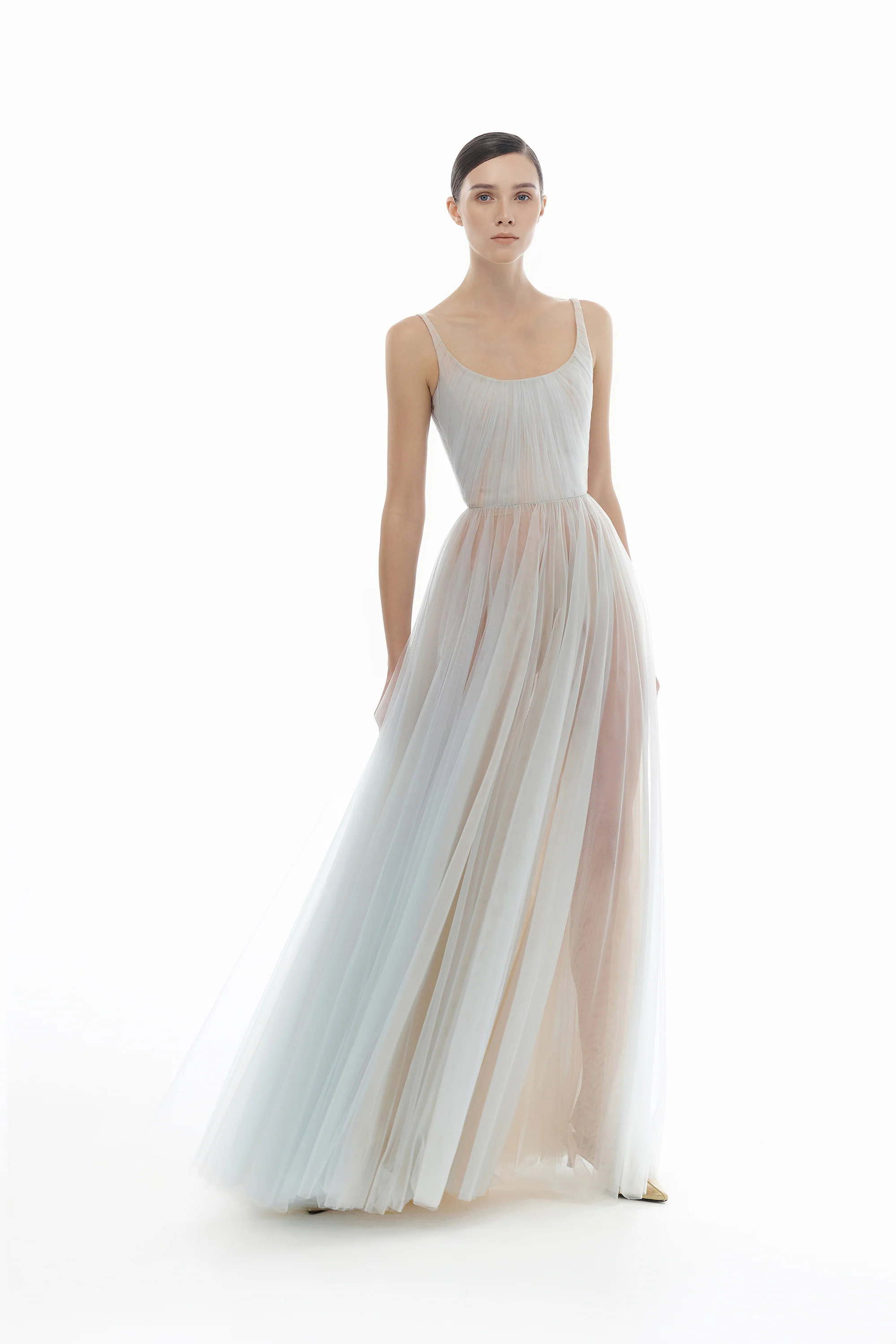 Montsand Blue Draped Tulle Dress