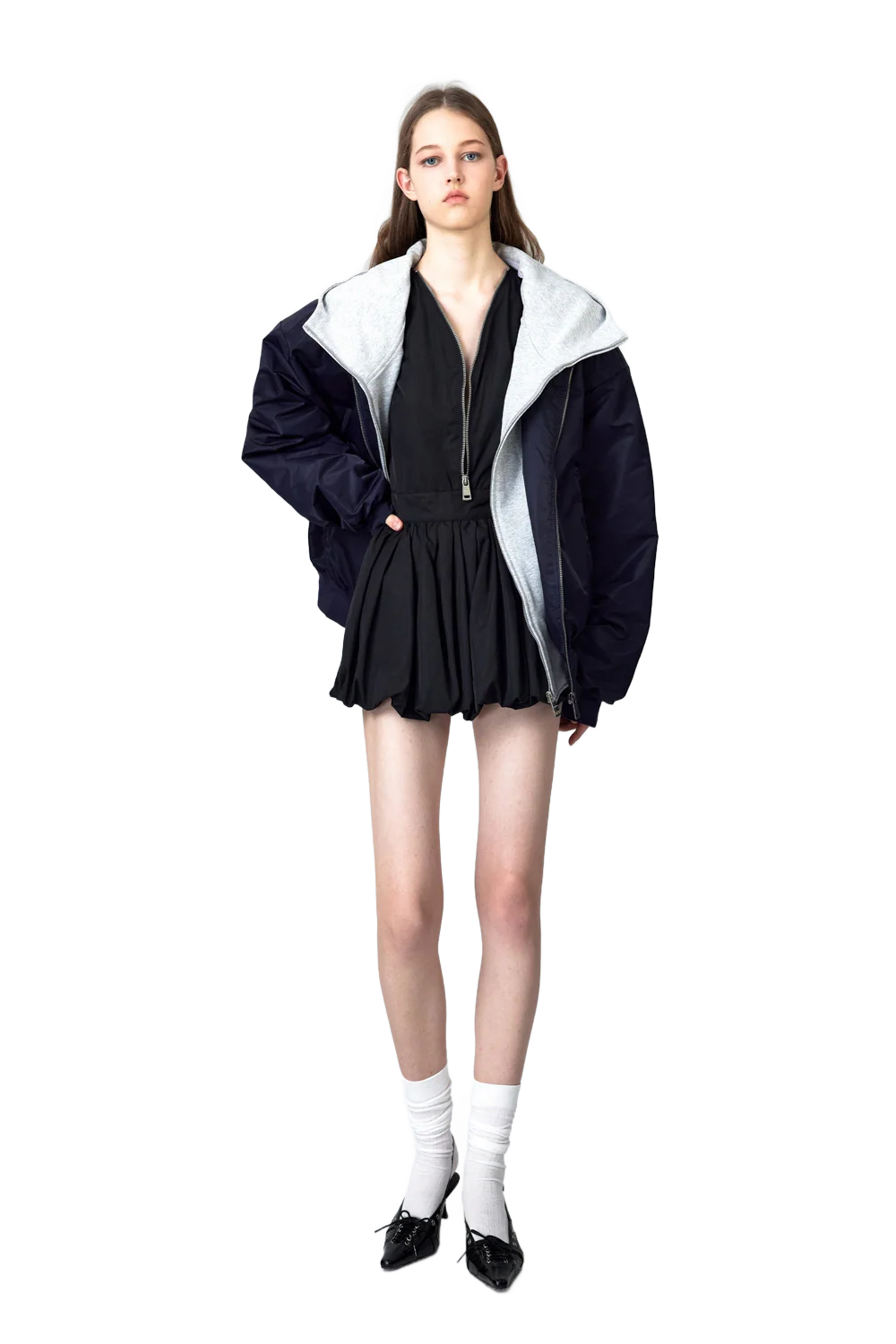 YJ1NGZYZJ Oversized Bomber Jacket In Blue