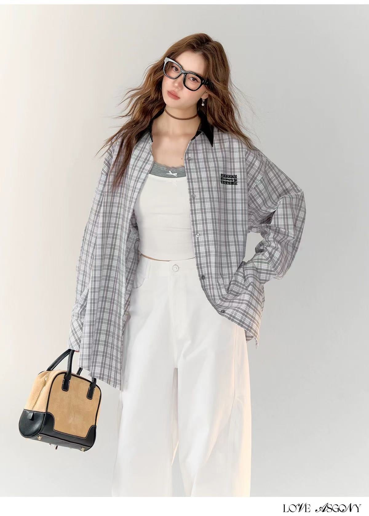 AsGony ASG24758 Casual plaid shirt