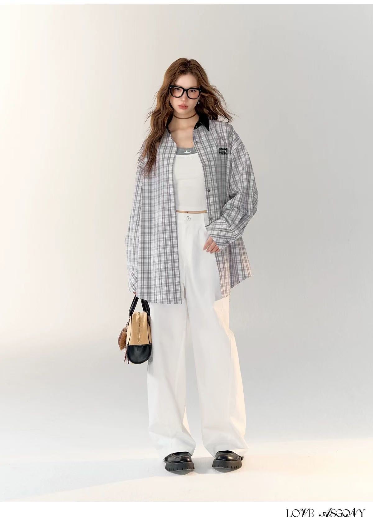 AsGony ASG24758 Casual plaid shirt