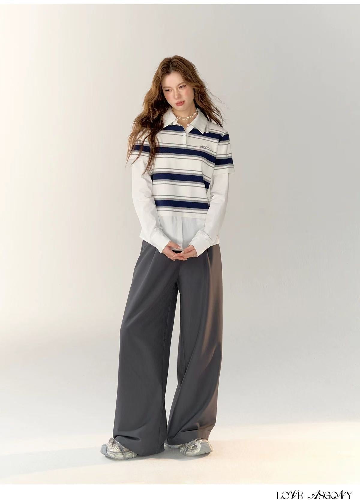 AsGony ASG24748 Fake two pieces long sleeved top