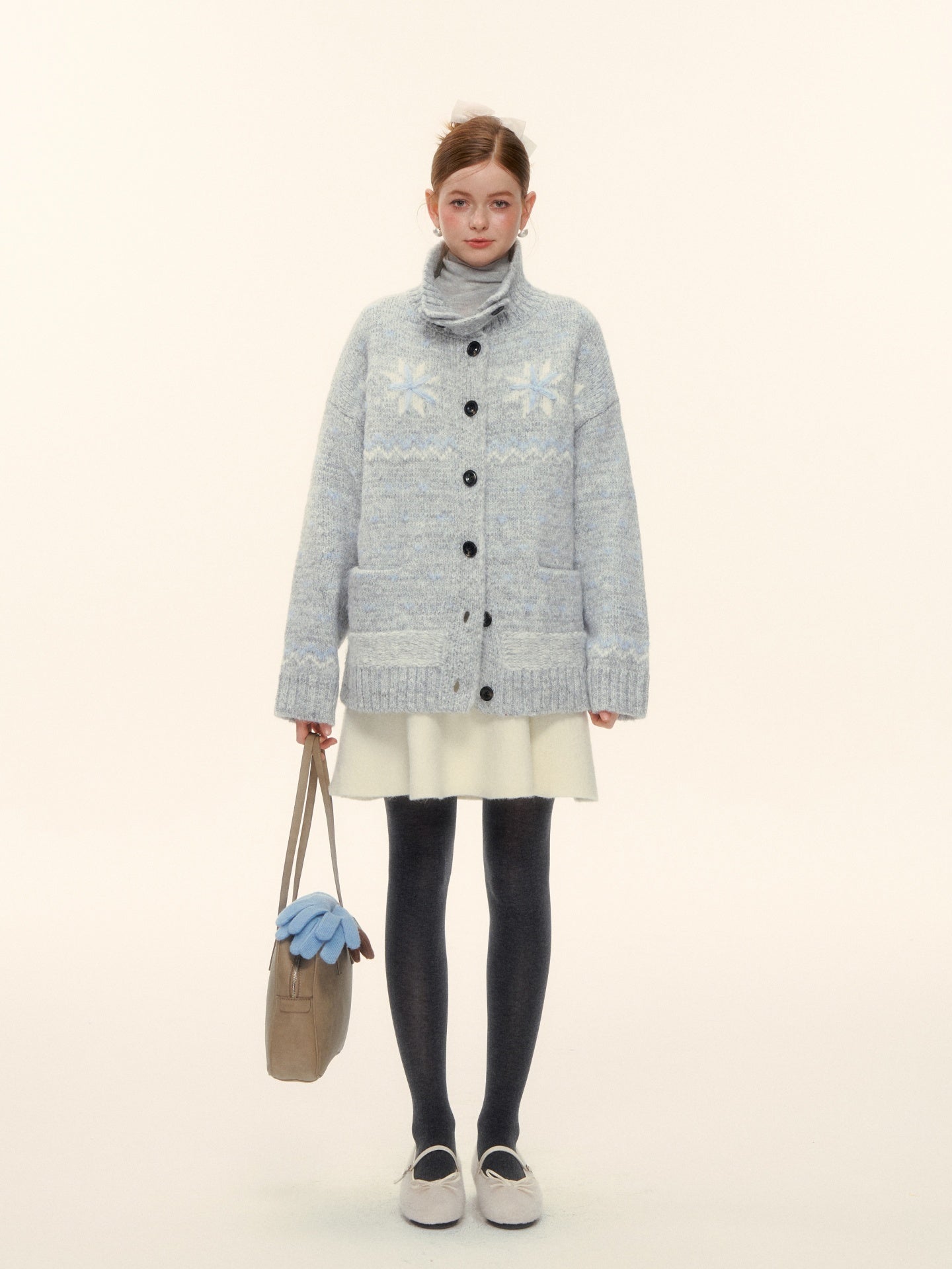 AsGony ASG25593 Wool Snowflake Fel Island Jacquard Knitted Coat