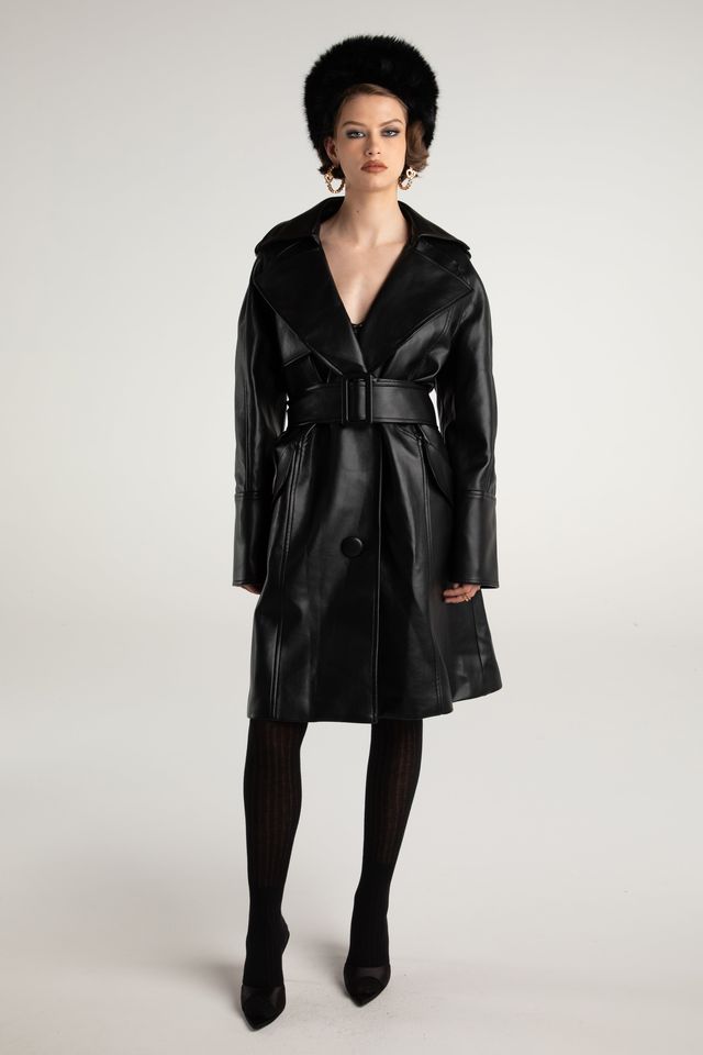 NJ Keira Leather Trench Coat