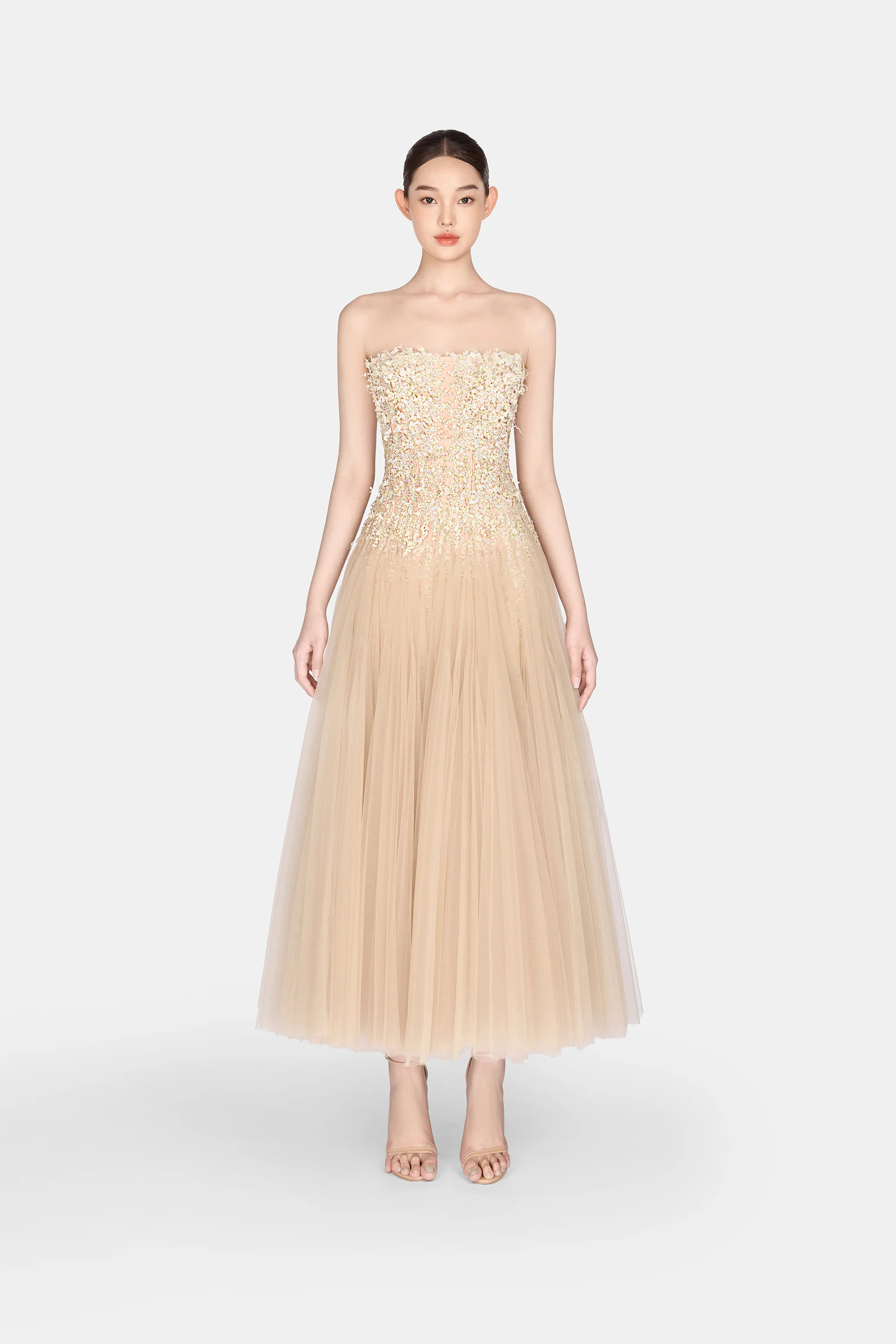 Montsand Pastel Beaded Lace Midi Dress