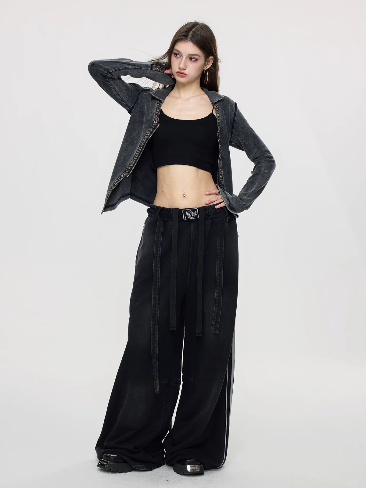 Nova Street Slimming Fitted Blouse with Dual Zippers