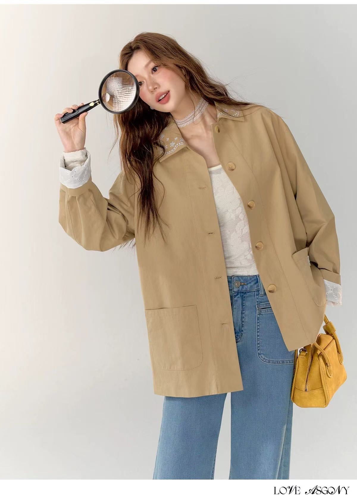 AsGony ASG24726 Lace patchwork casual jacket