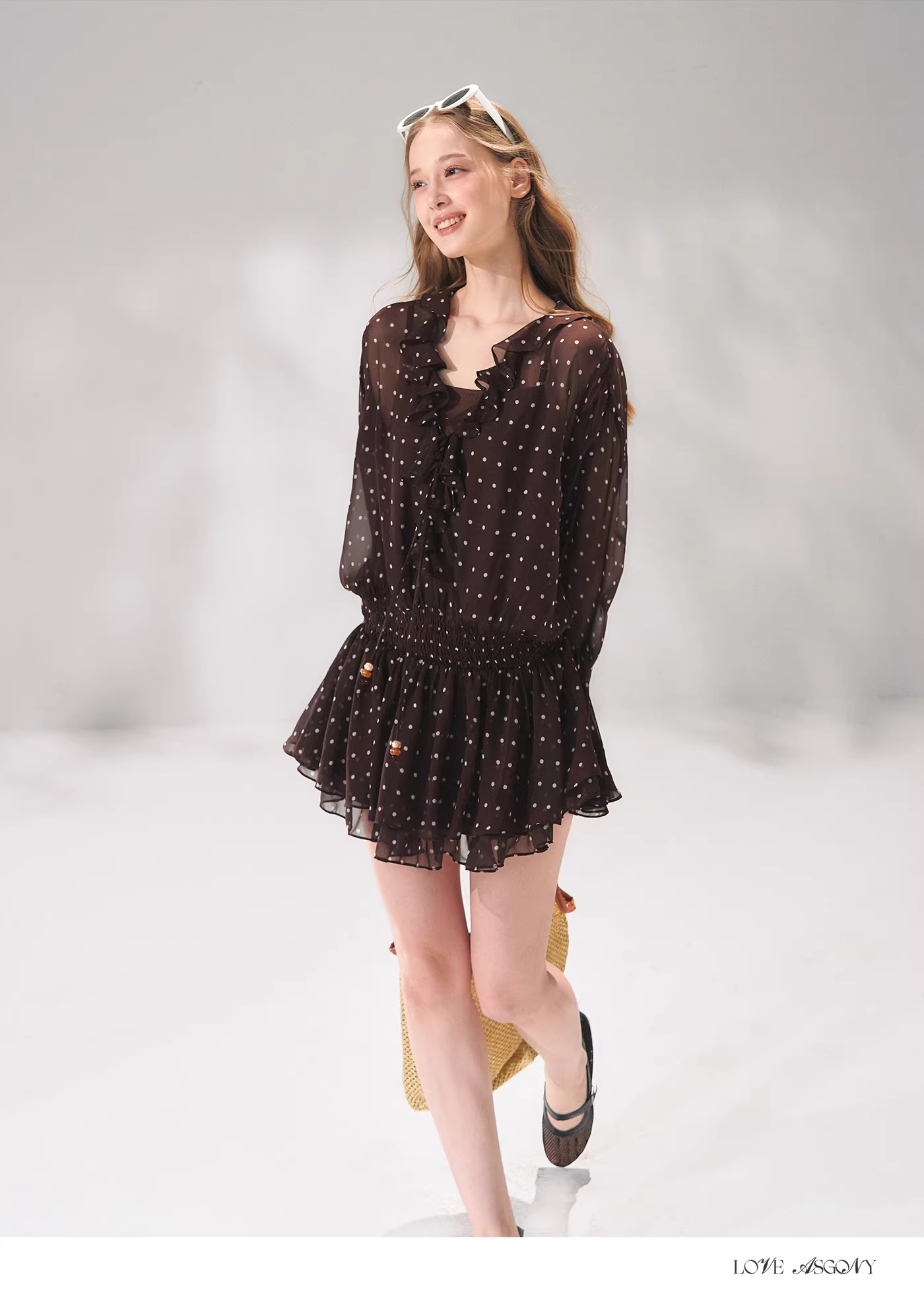 AsGony ASG26061 Pearl string French chiffon ruffle edge dress