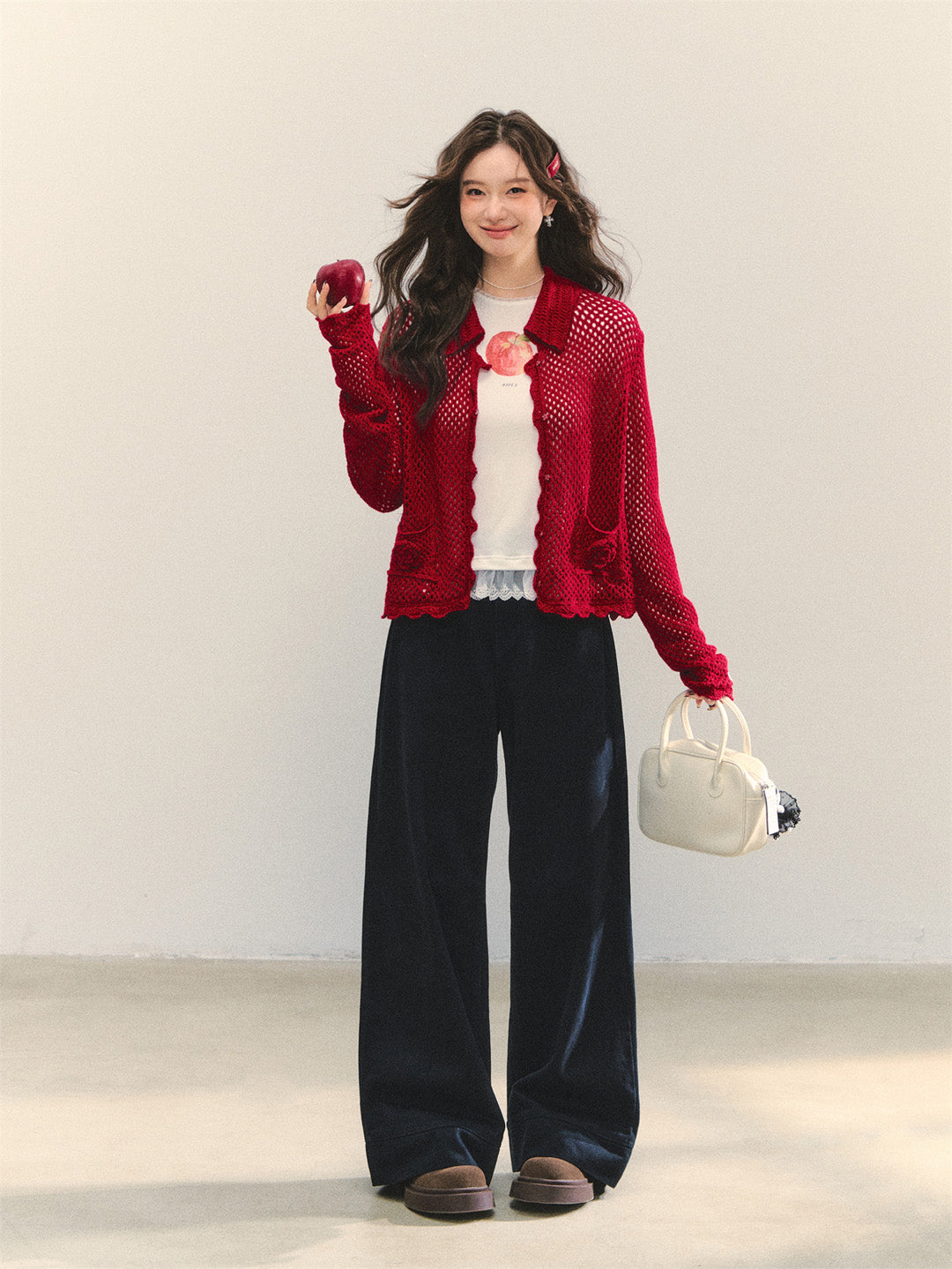AsGony ASG25322 Hollow flower crochet cardigan