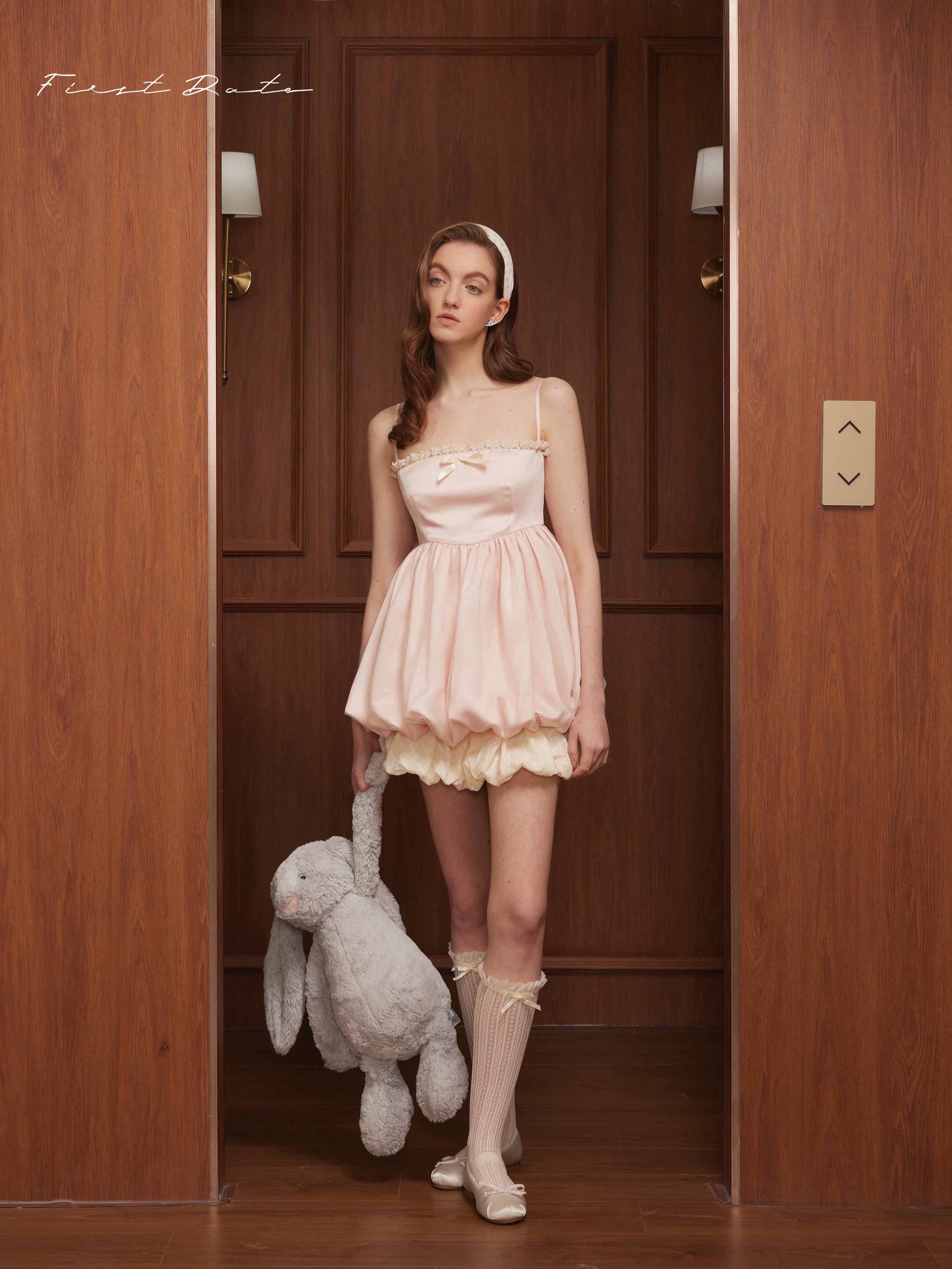 First Date Strawberry camisole puffy dress