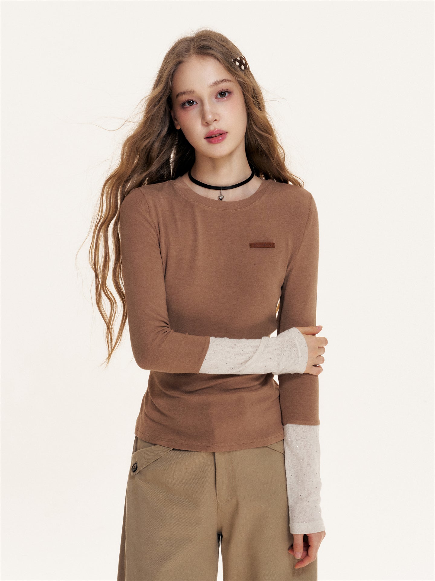 16DEWS 16D25435 Color blocked slim fit base top