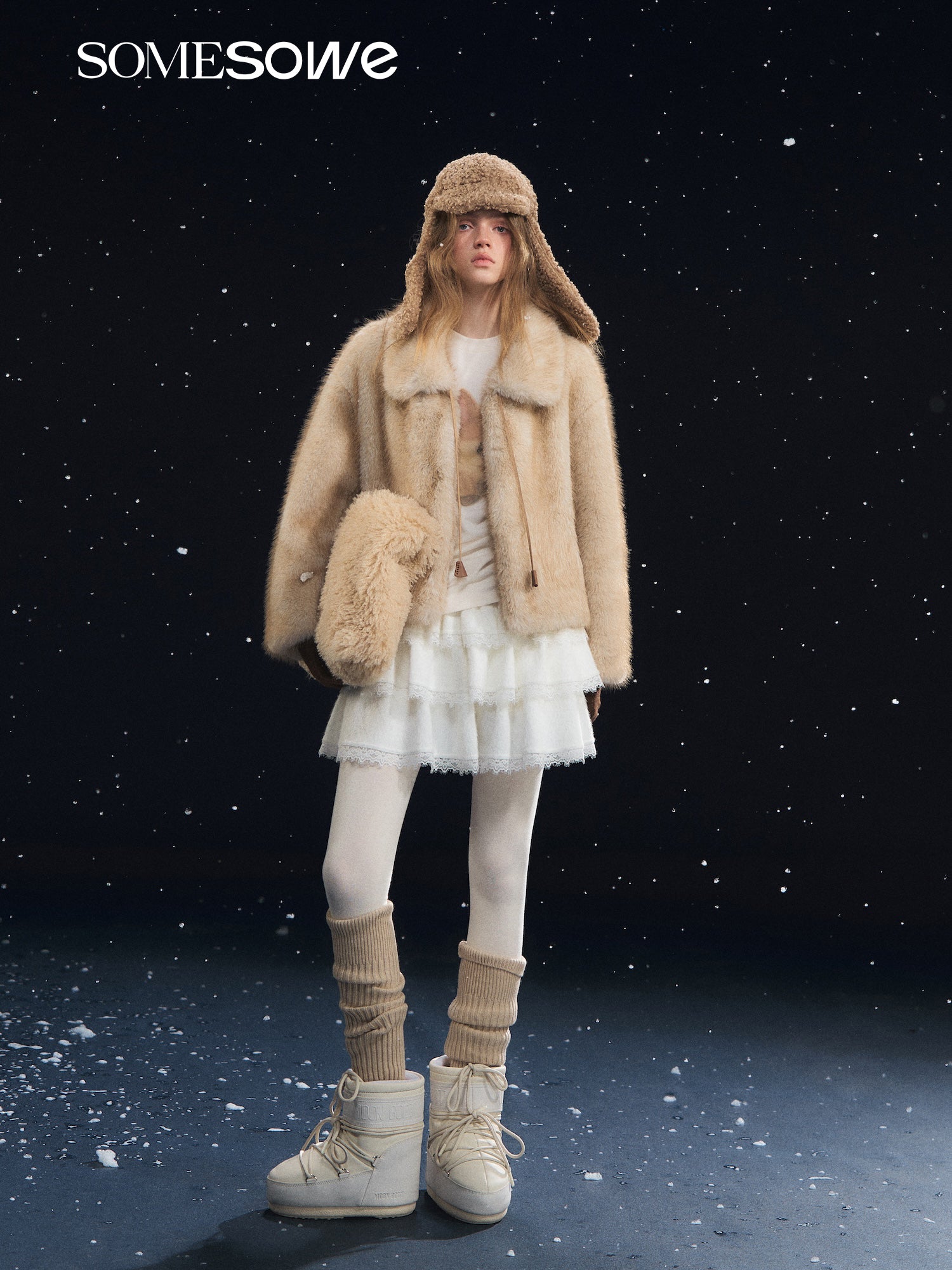 SOMESOWE S2508312 Tie up collar fur coat