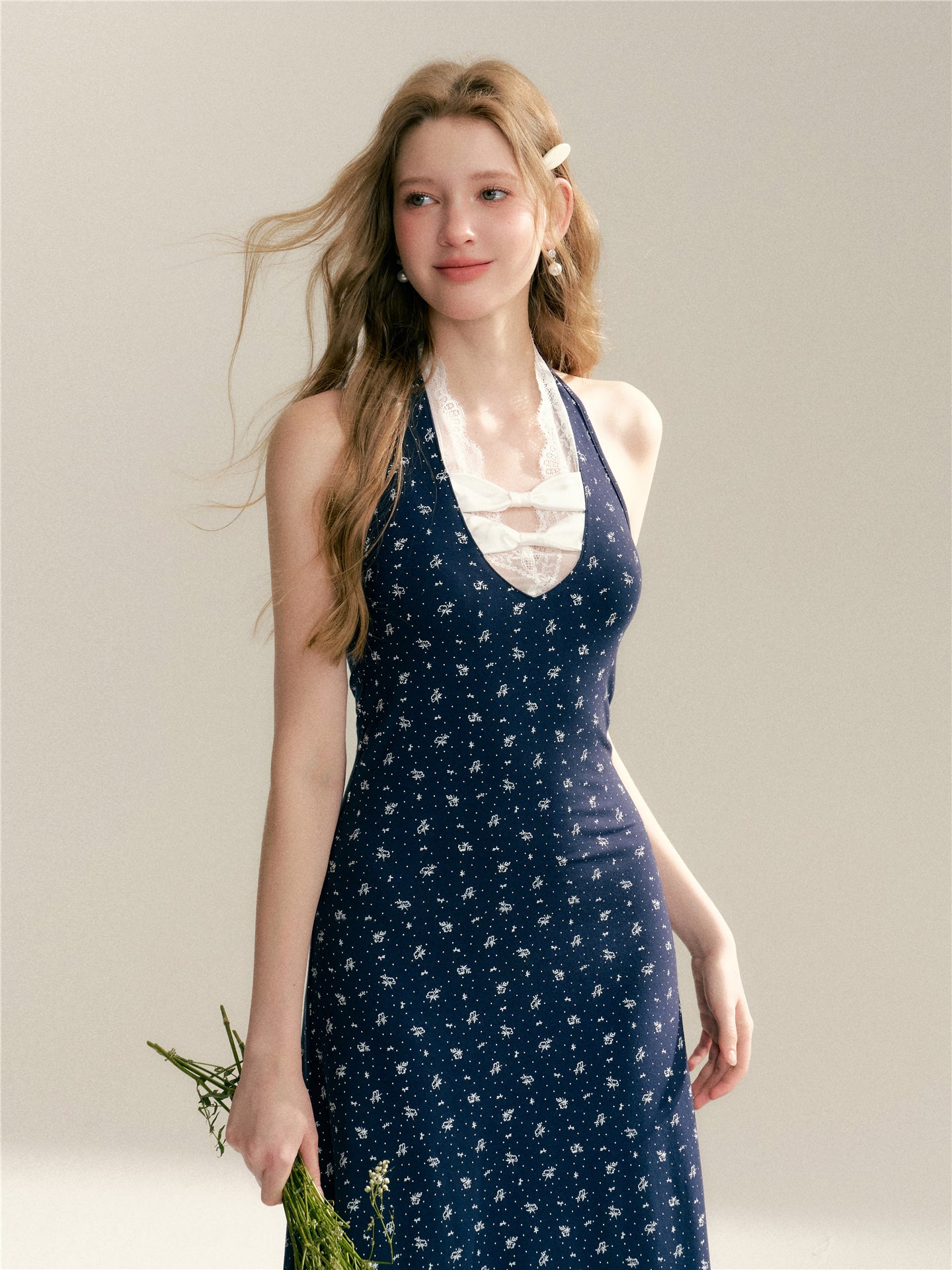 16DEWS 16D246063 Floral hanging neck and waist A-line dress