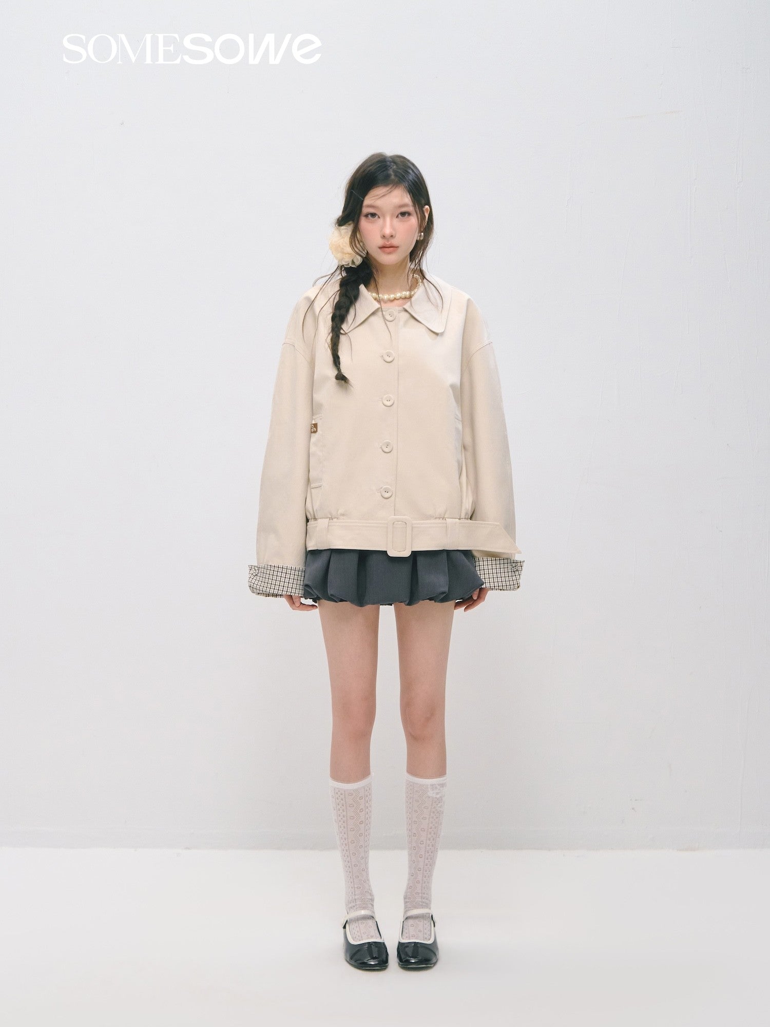 SOMESOWE S2509028 Plaid patchwork lapel breasted jacket