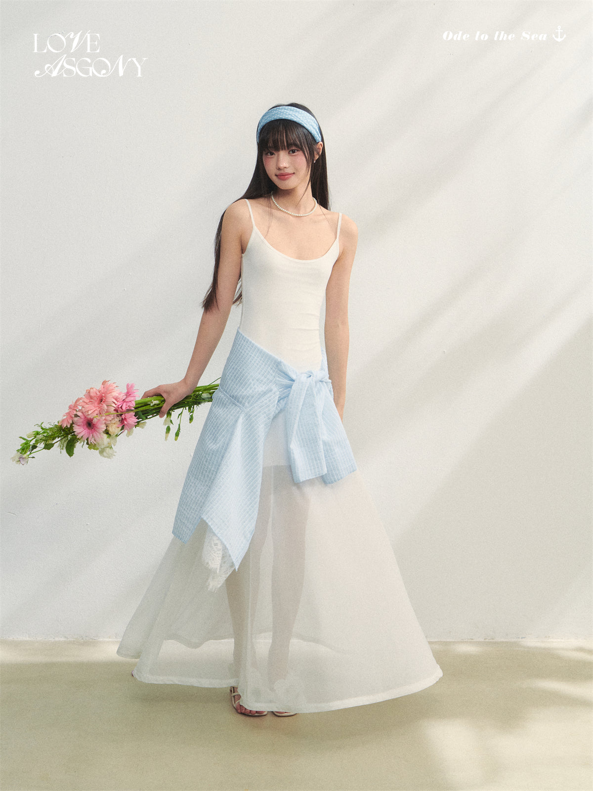 AsGony ASG25218 Vertical mesh camisole dress