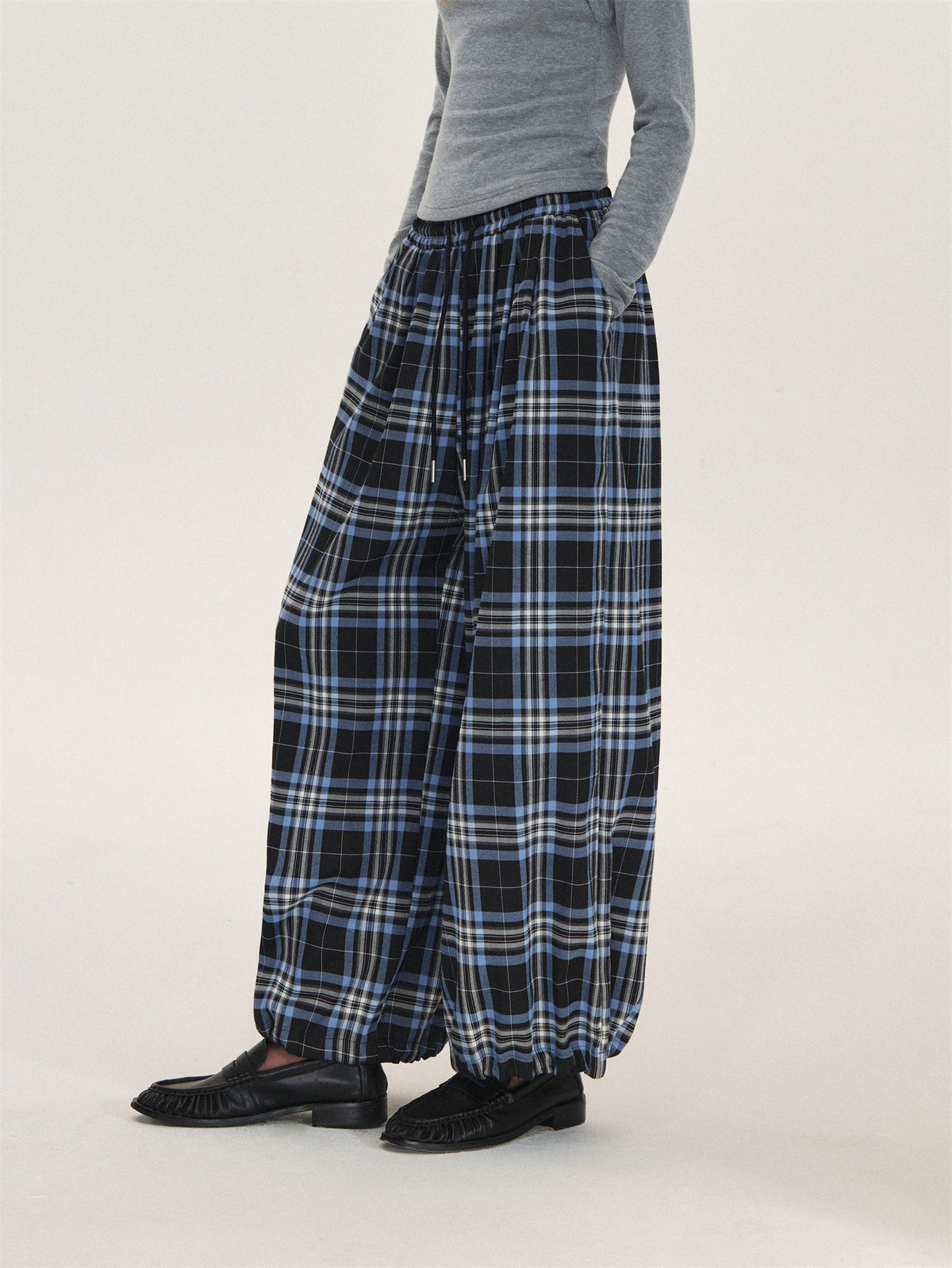 Asgony ASG26609 Plaid Wide-Leg Pants