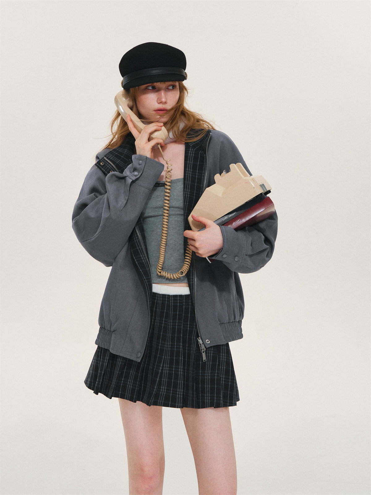 Asgony ASG26525 Reversible Plaid Collar Jacket