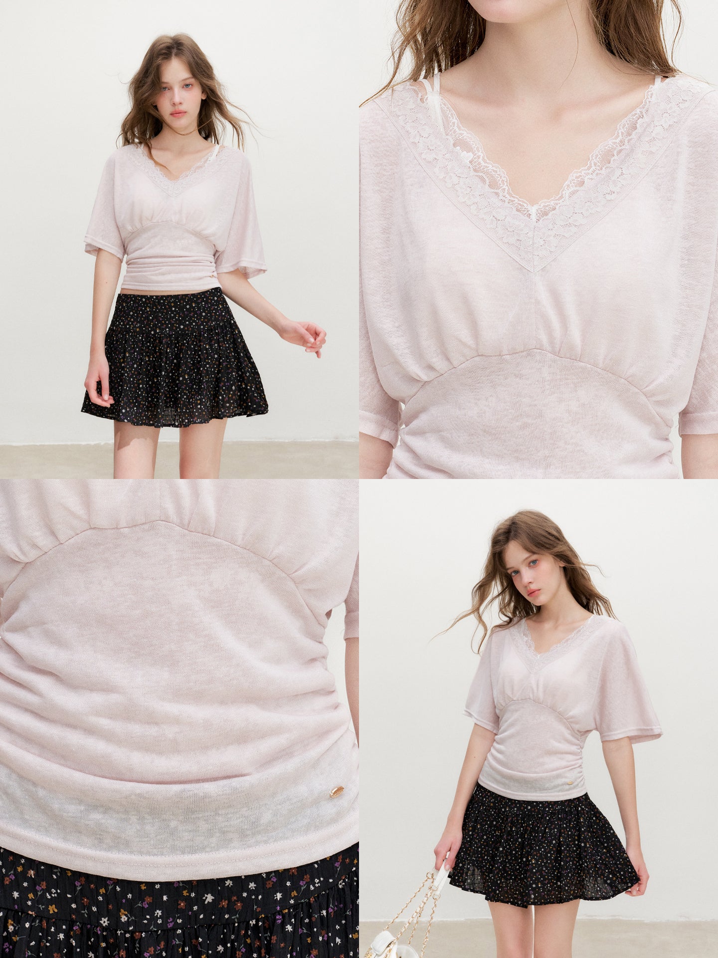 16DEWS 16D26355 Lace V-Neck Lyocell Top