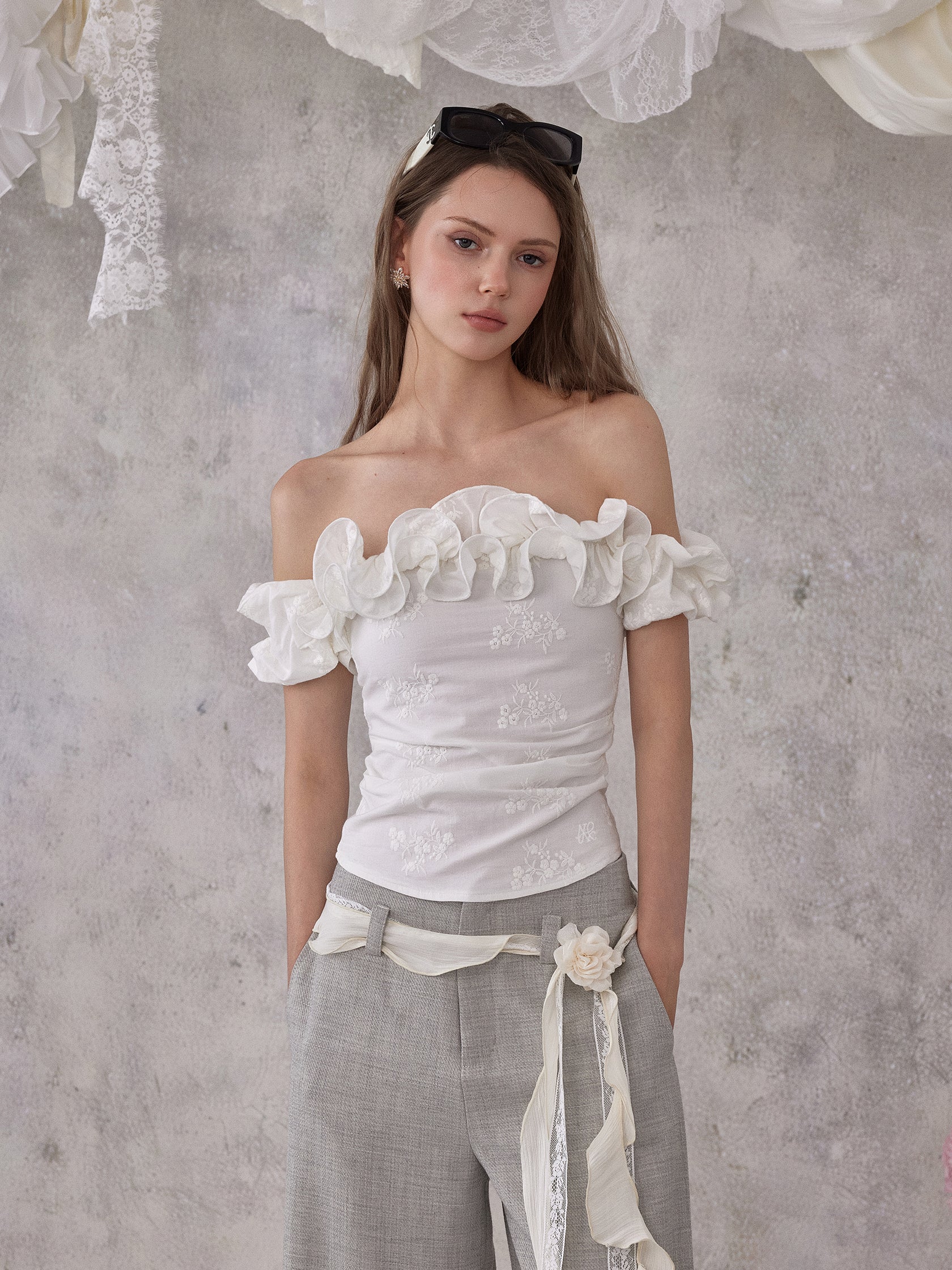 NOMEANSNO N188 White off-shoulder top