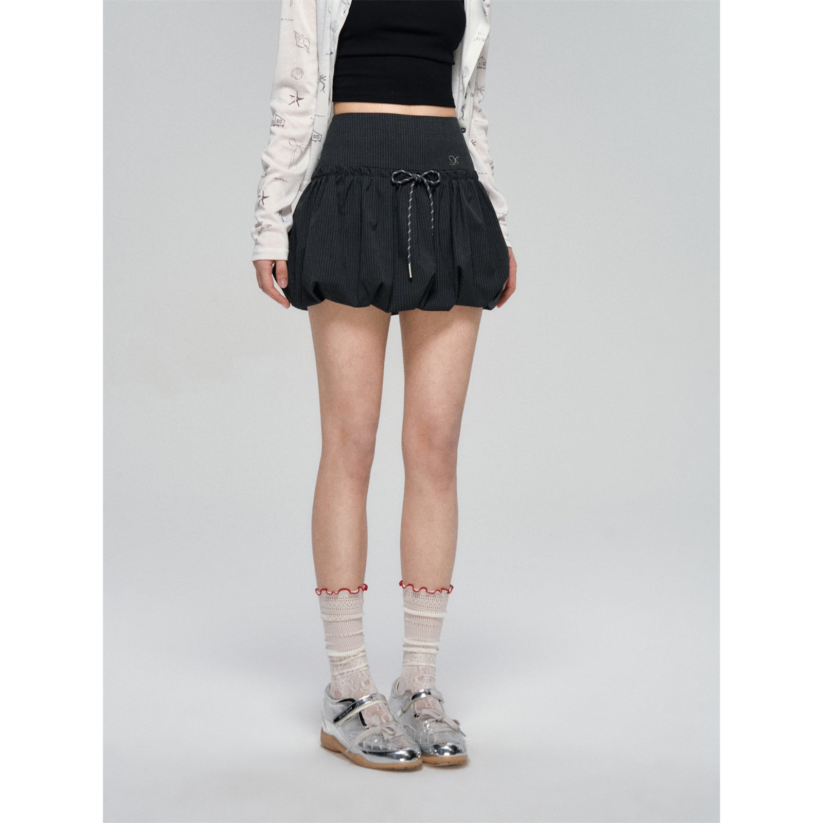 AsGony ASG25076 Contrasting drawstring striped skirt