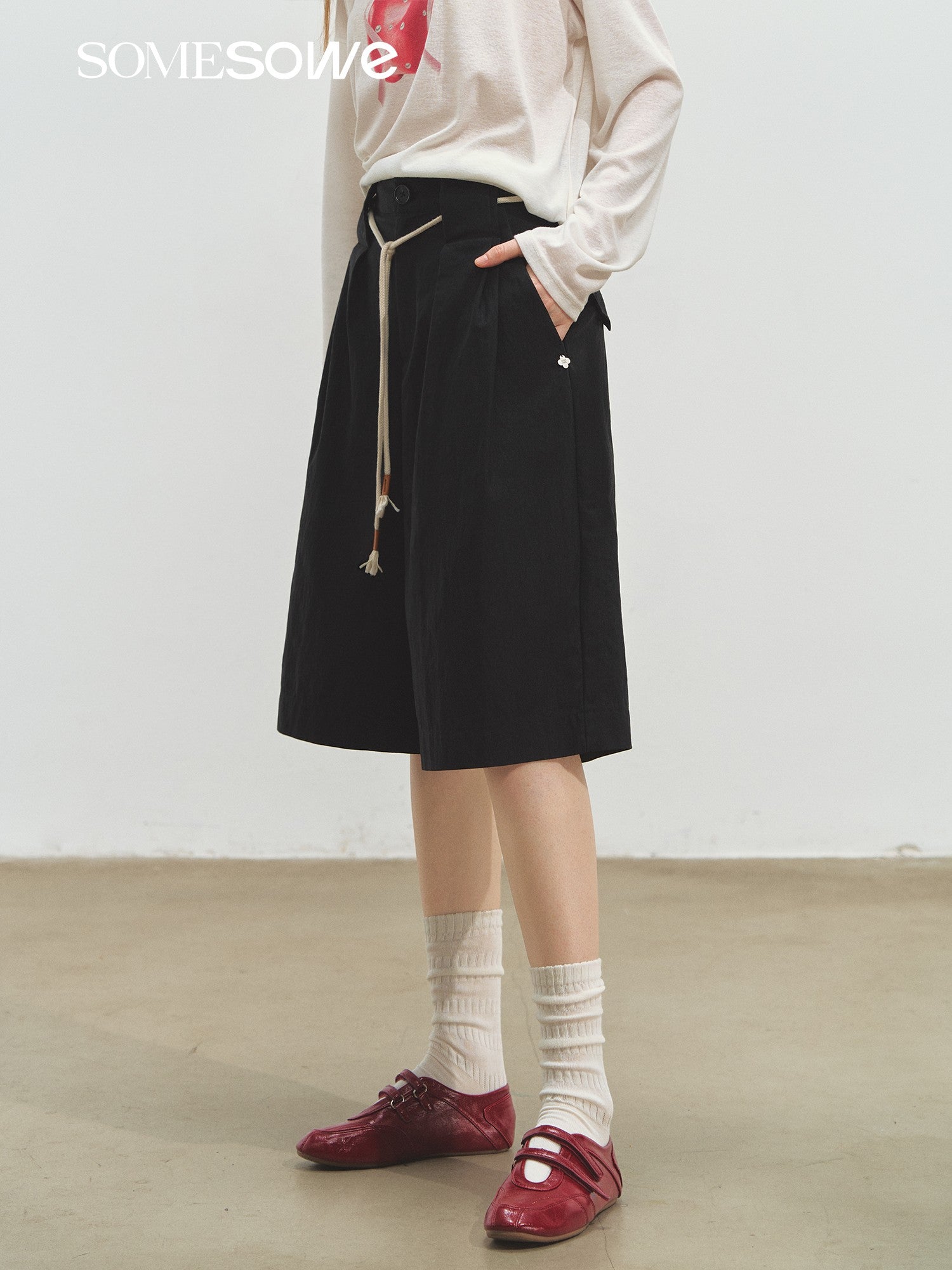 SOMESOWE S2508168 Ruffle casual mid length pants