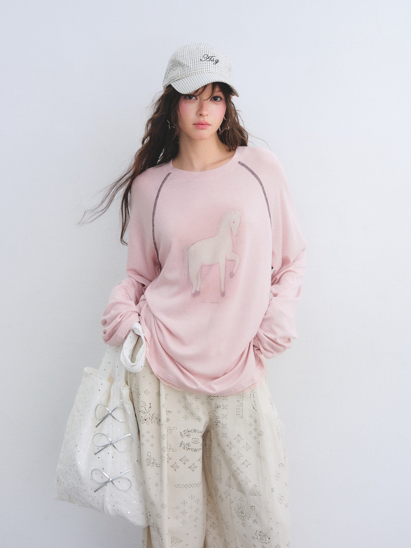 AsGony ASG25097 Casual embroidered checkered duckbill cap