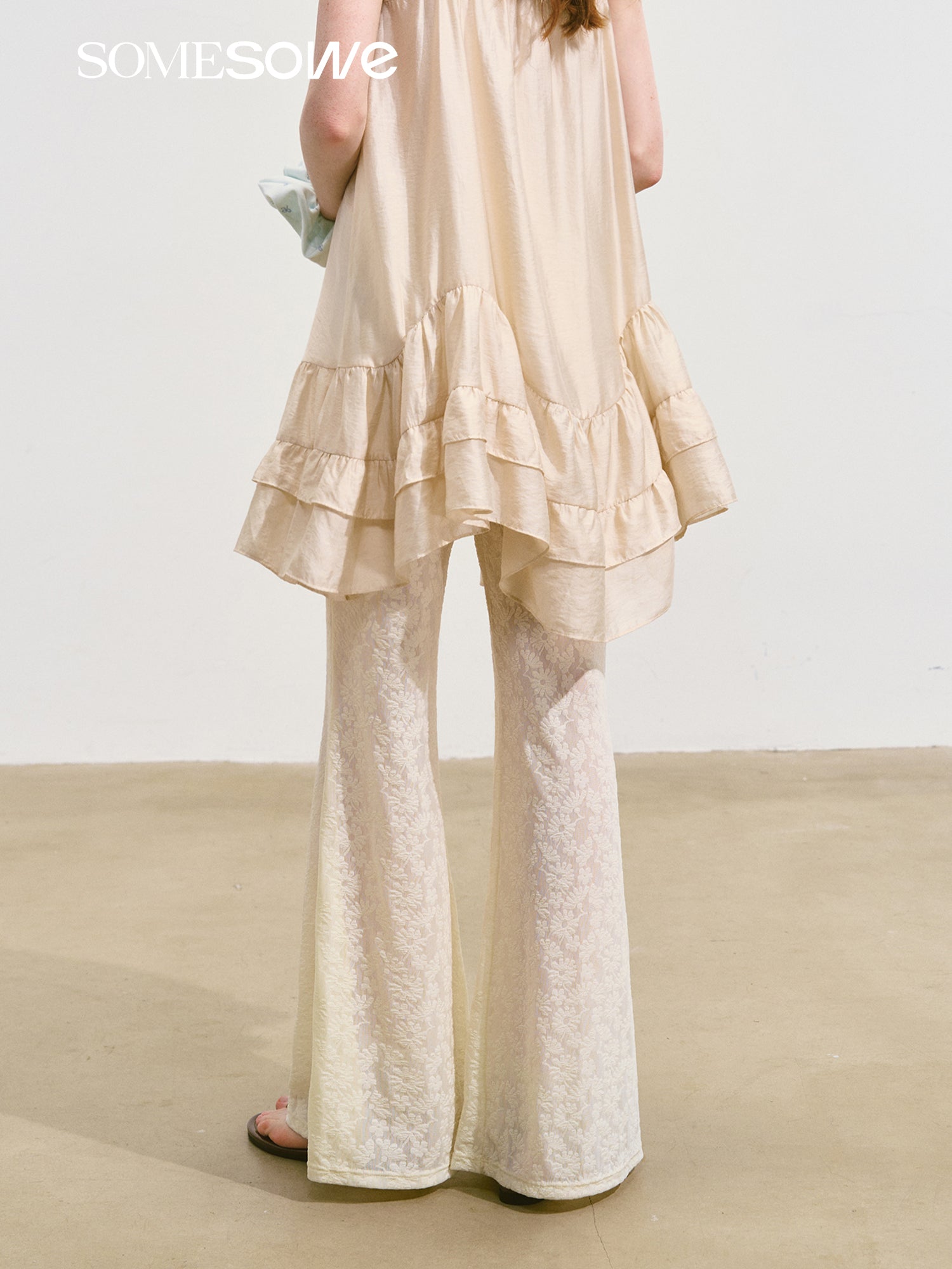 SOMESOWE S2508117 Lace micro flared pants