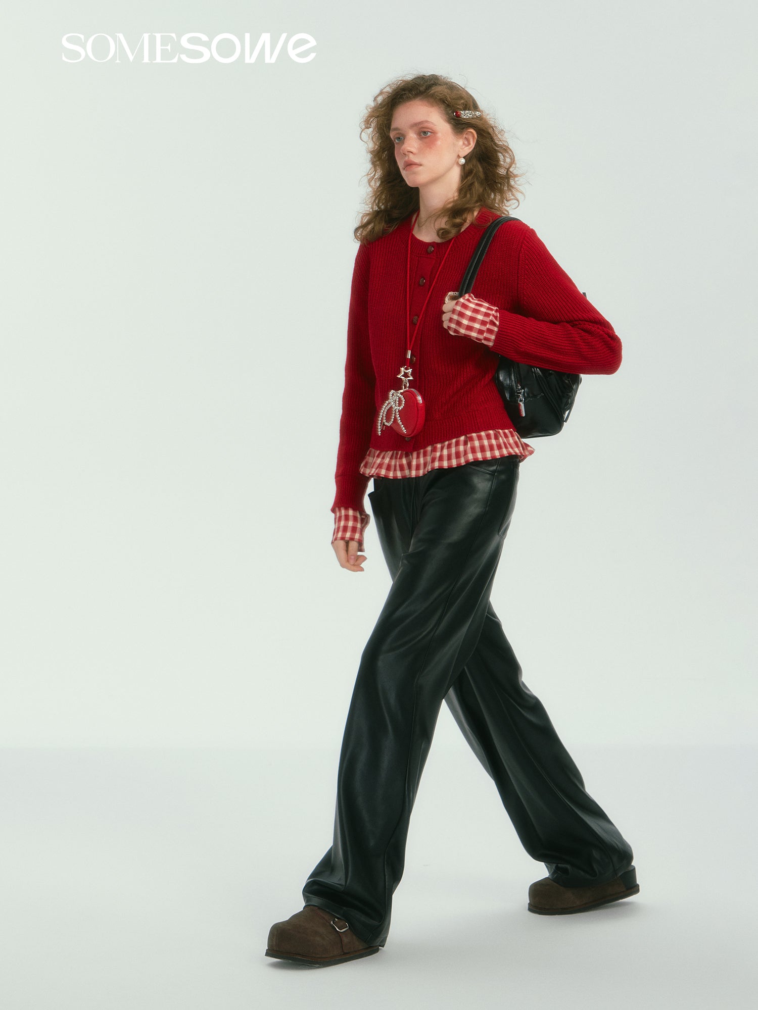 SOMESOWE S2407260 Vintage plaid lace sweater cardigan(2colors)