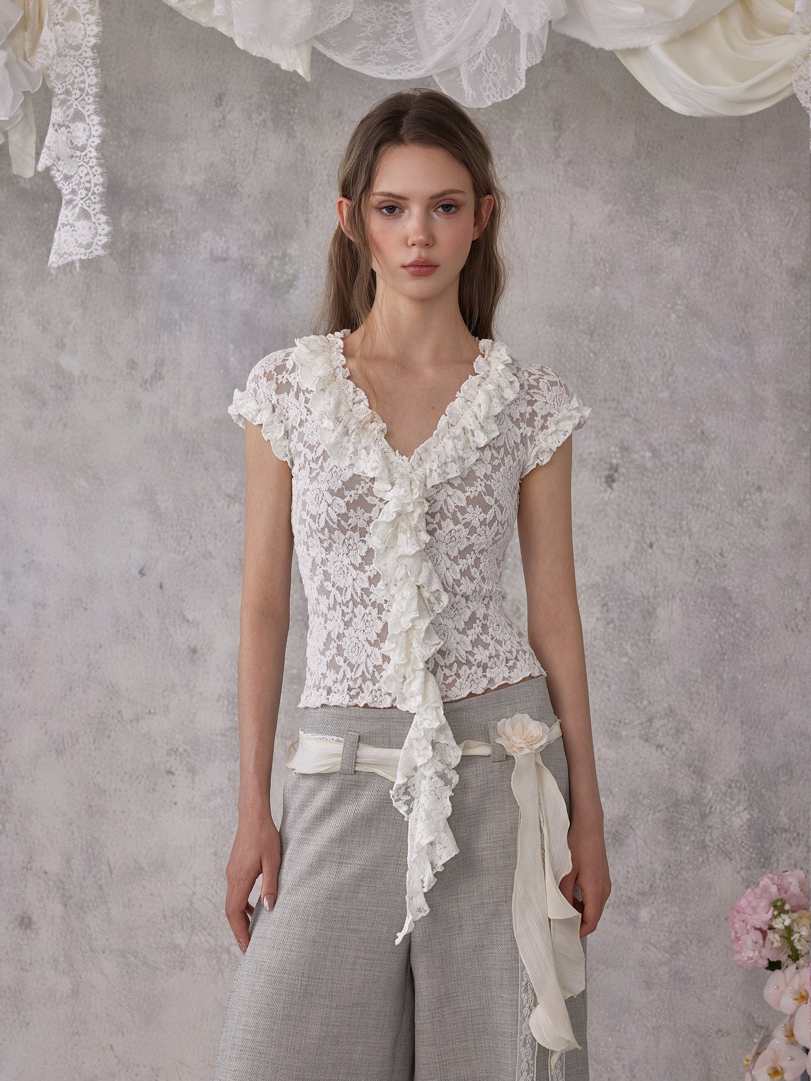 NOMEANSNO N182 Lace short sleeved top