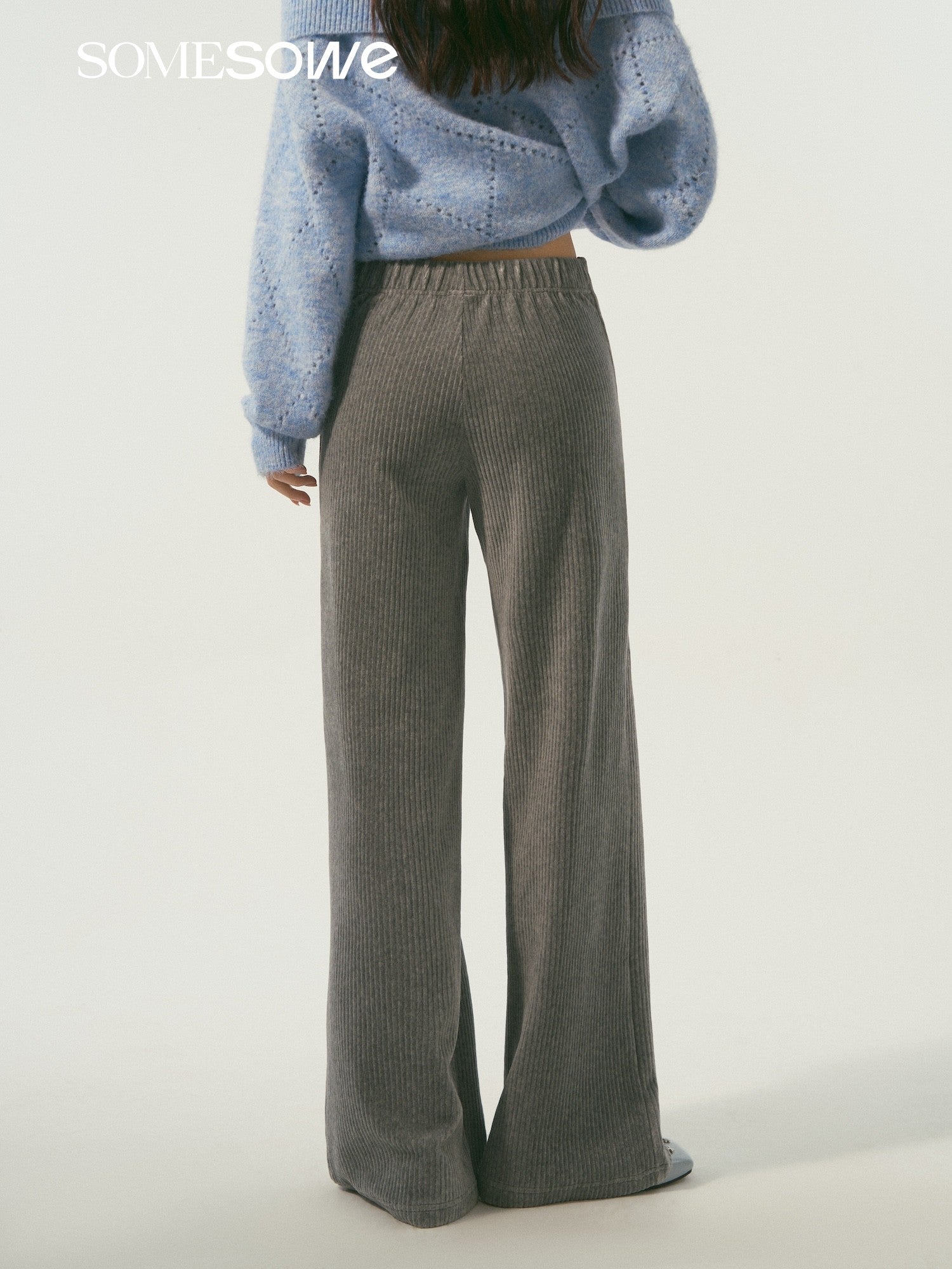 SOMESOWE S2609007&S2609014 Elastic corduroy straight-fit casual pants + skirt panel