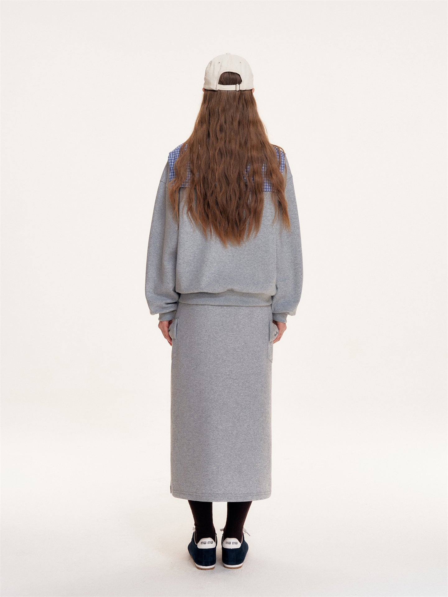 16DEWS 16D25399&16D25340 Grid patchwork polo lapel long sleeved sweatshirt + pants set