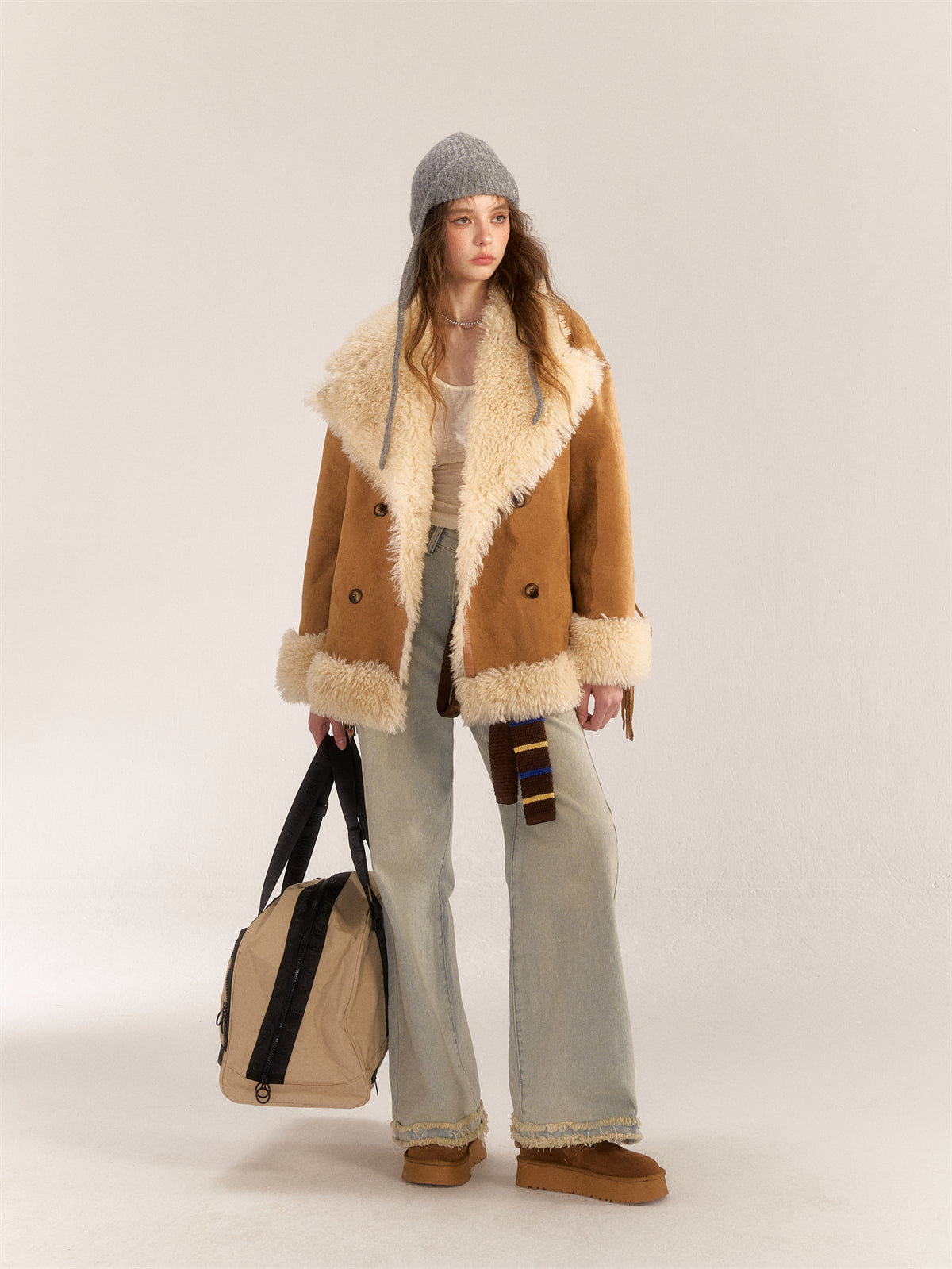 AsGony ASG24530 Suede & Fur Coat(2color)