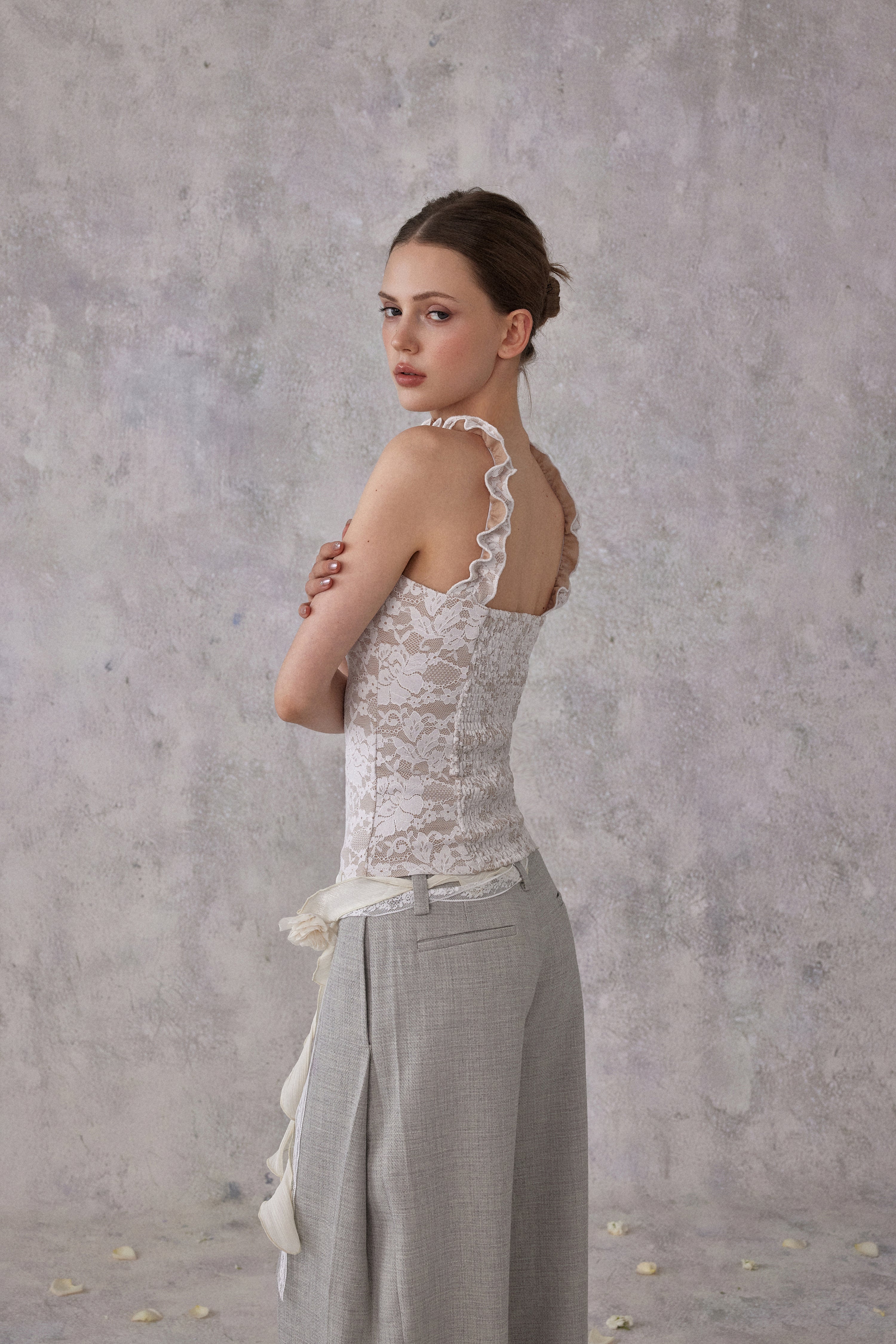 NOMEANSNO in stock N189 Lace ruffle edge strapless top
