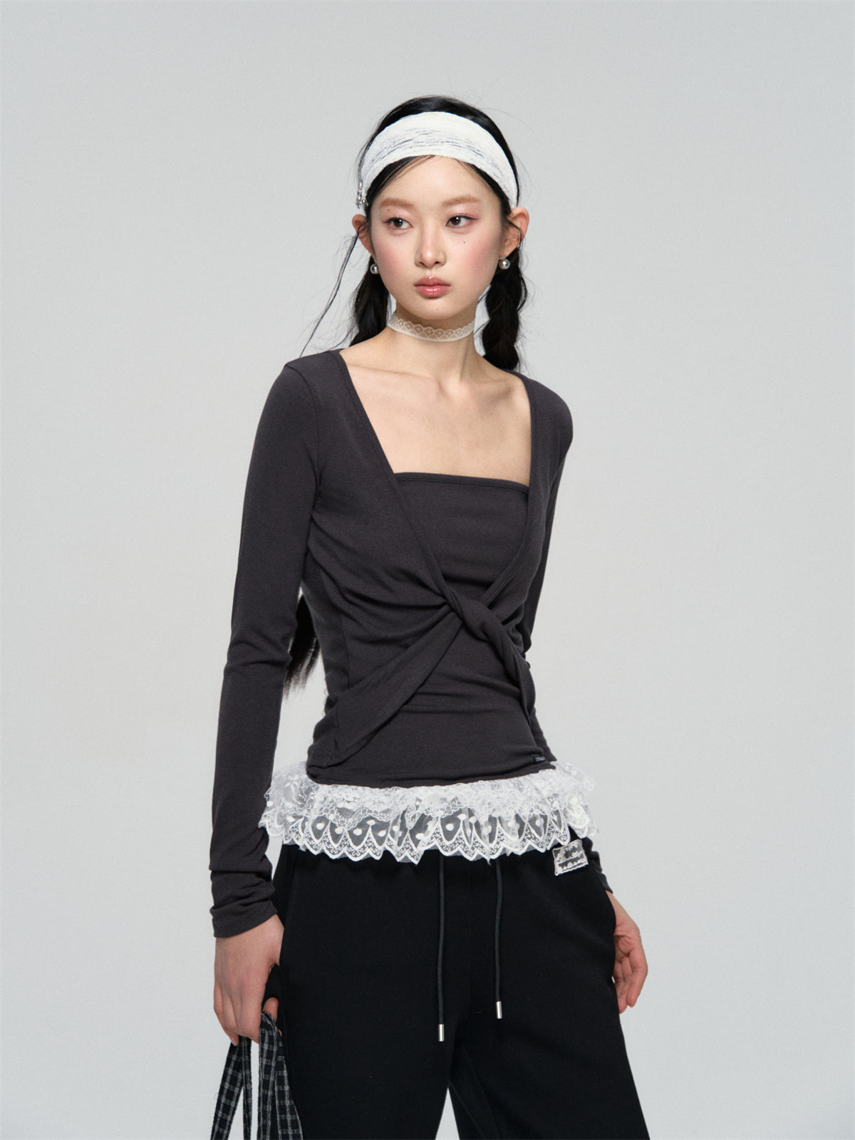 AsGony ASG25083 Strapless lace blouse two piece set