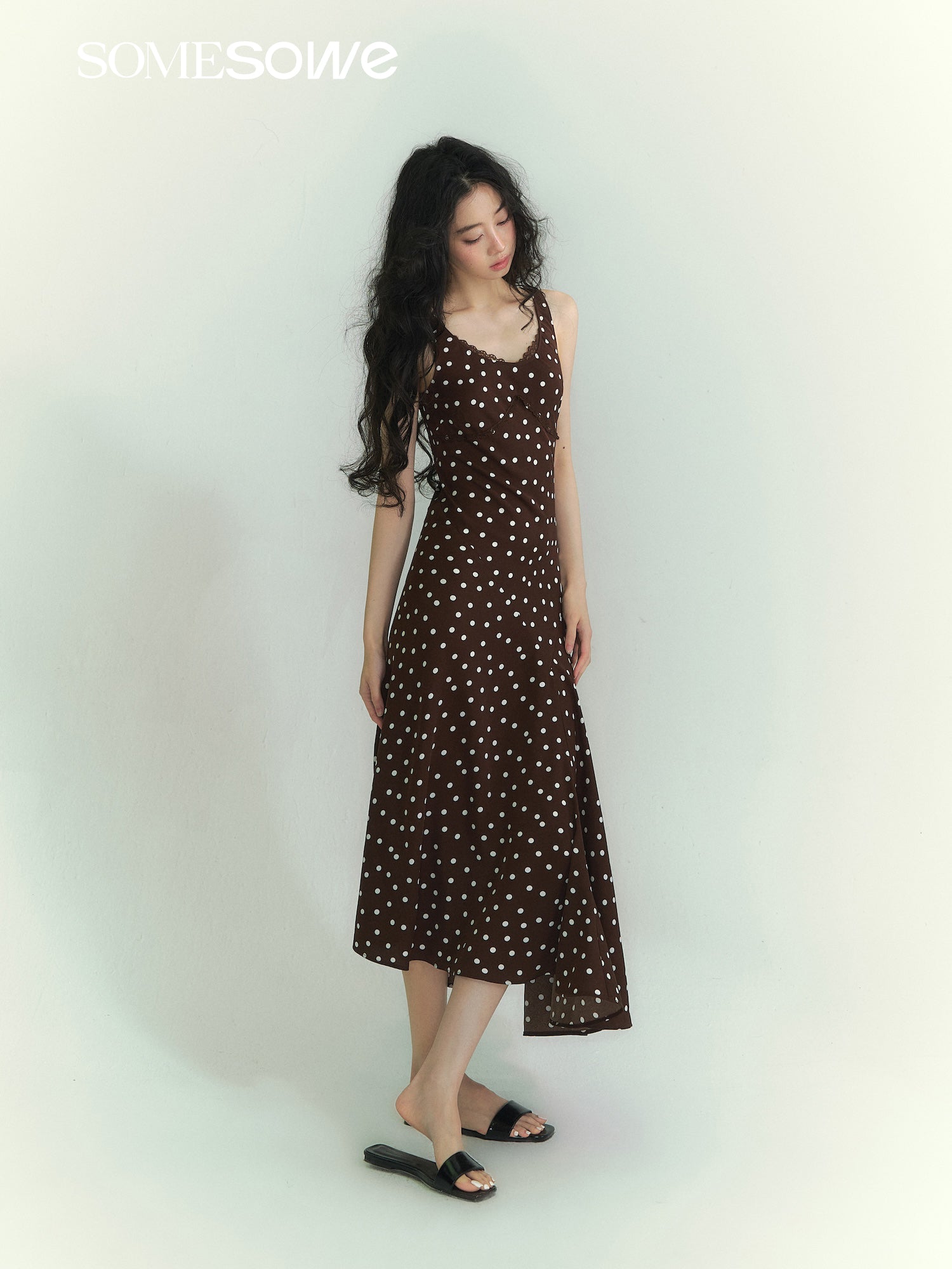 SOMESOWE S2609075 Lace polka dot dress