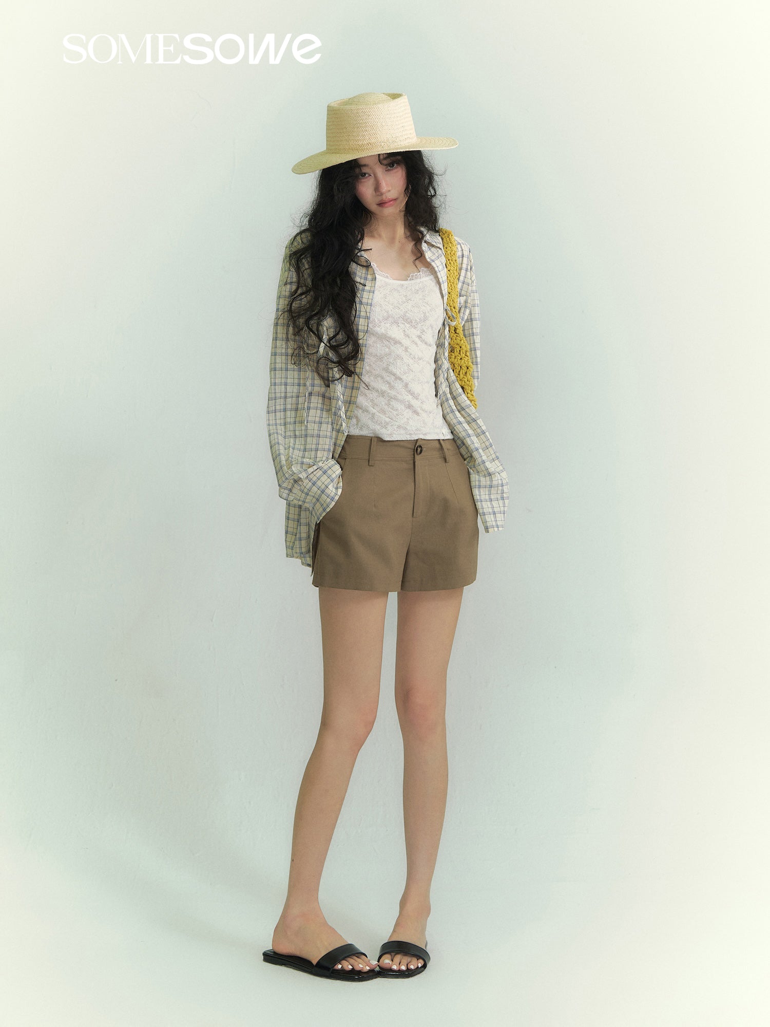 SOMESOWE S2609071 Drawstring pocket plaid shirt