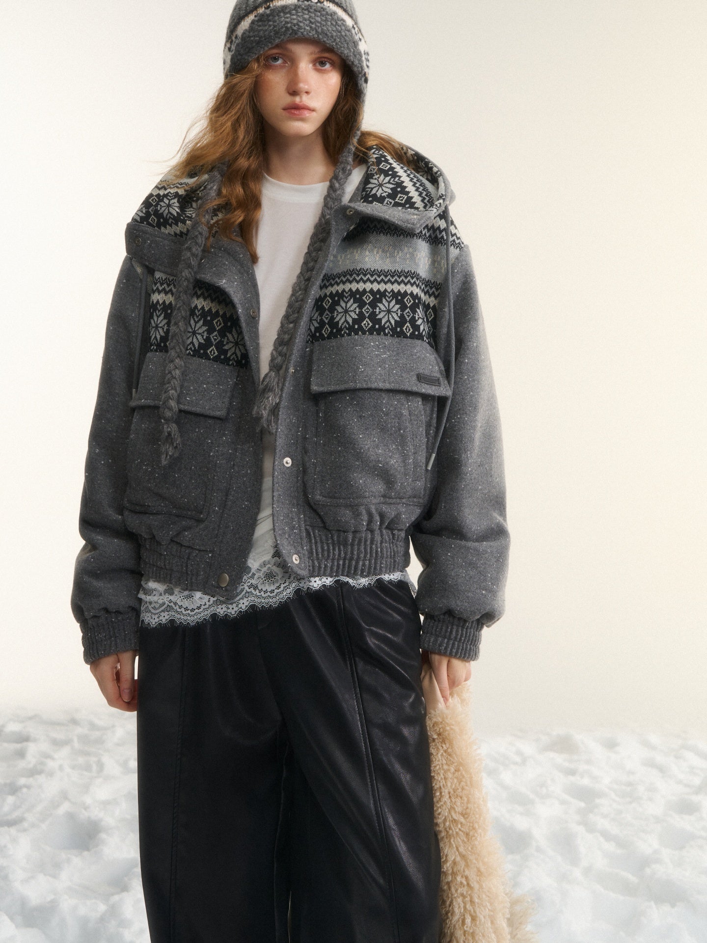 AsGony ASG25527 90 white duck down wool Fel Island hooded down jacket